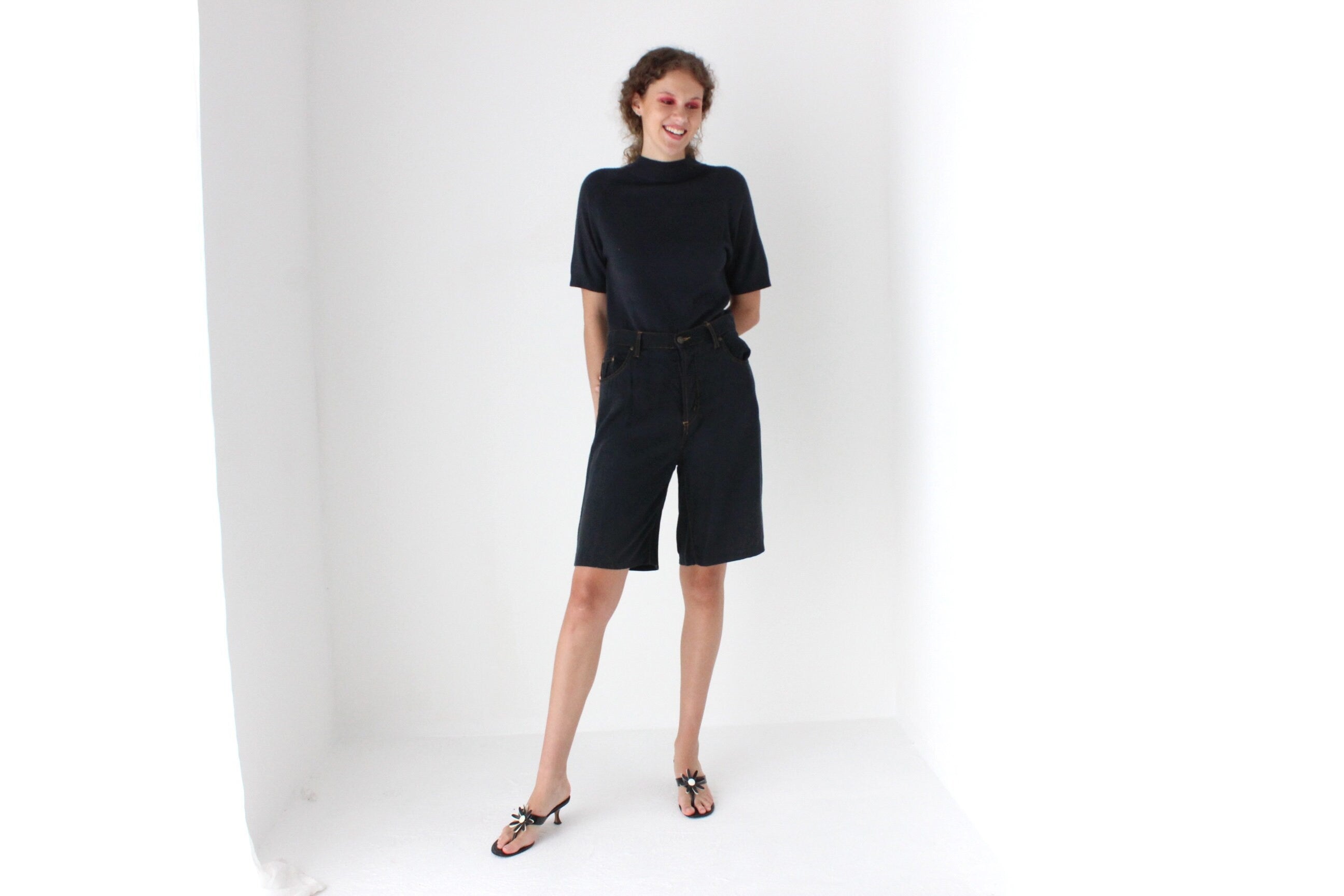 90s Modal Rayon Knee Length Mom Shorts