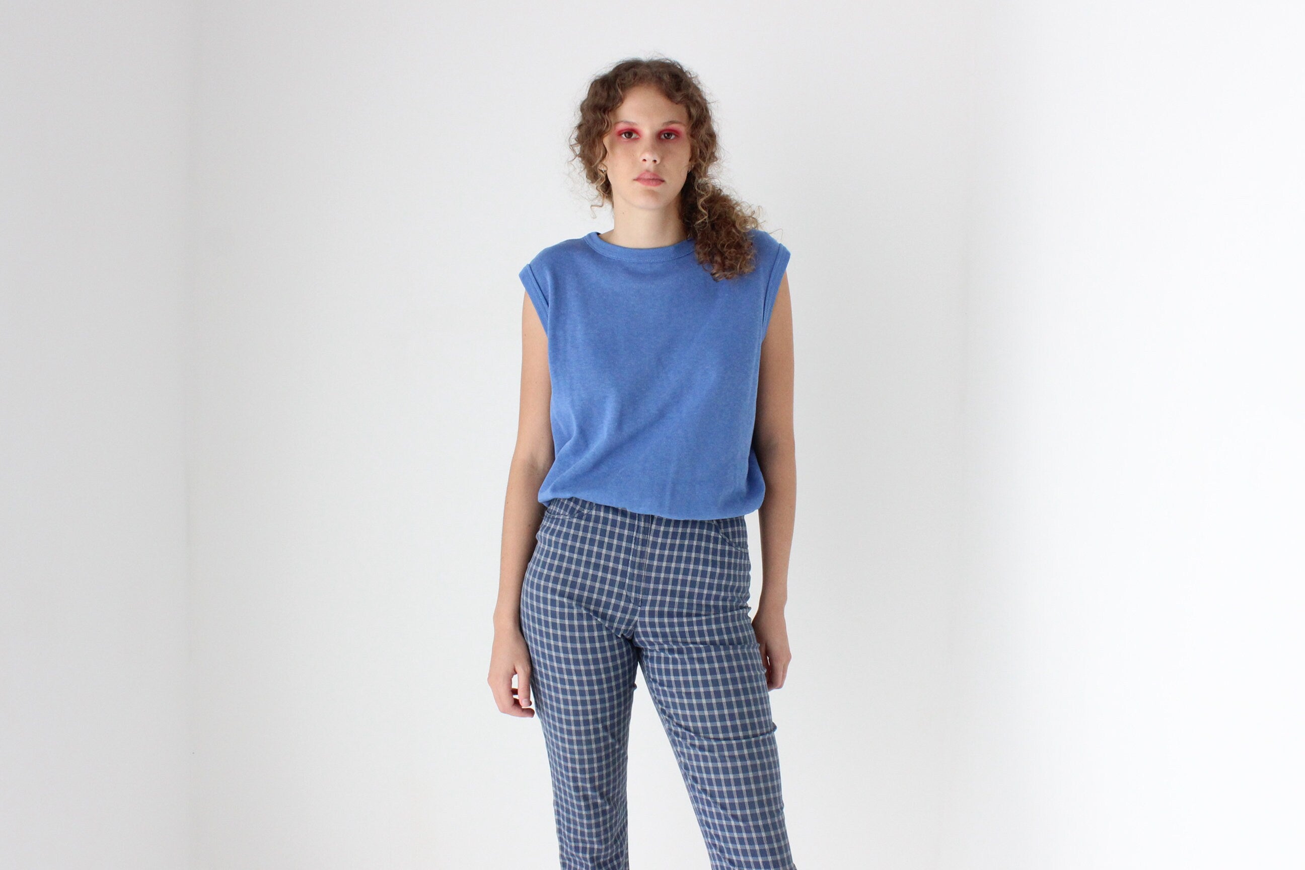 80s Denim Blue Cotton Workout Top