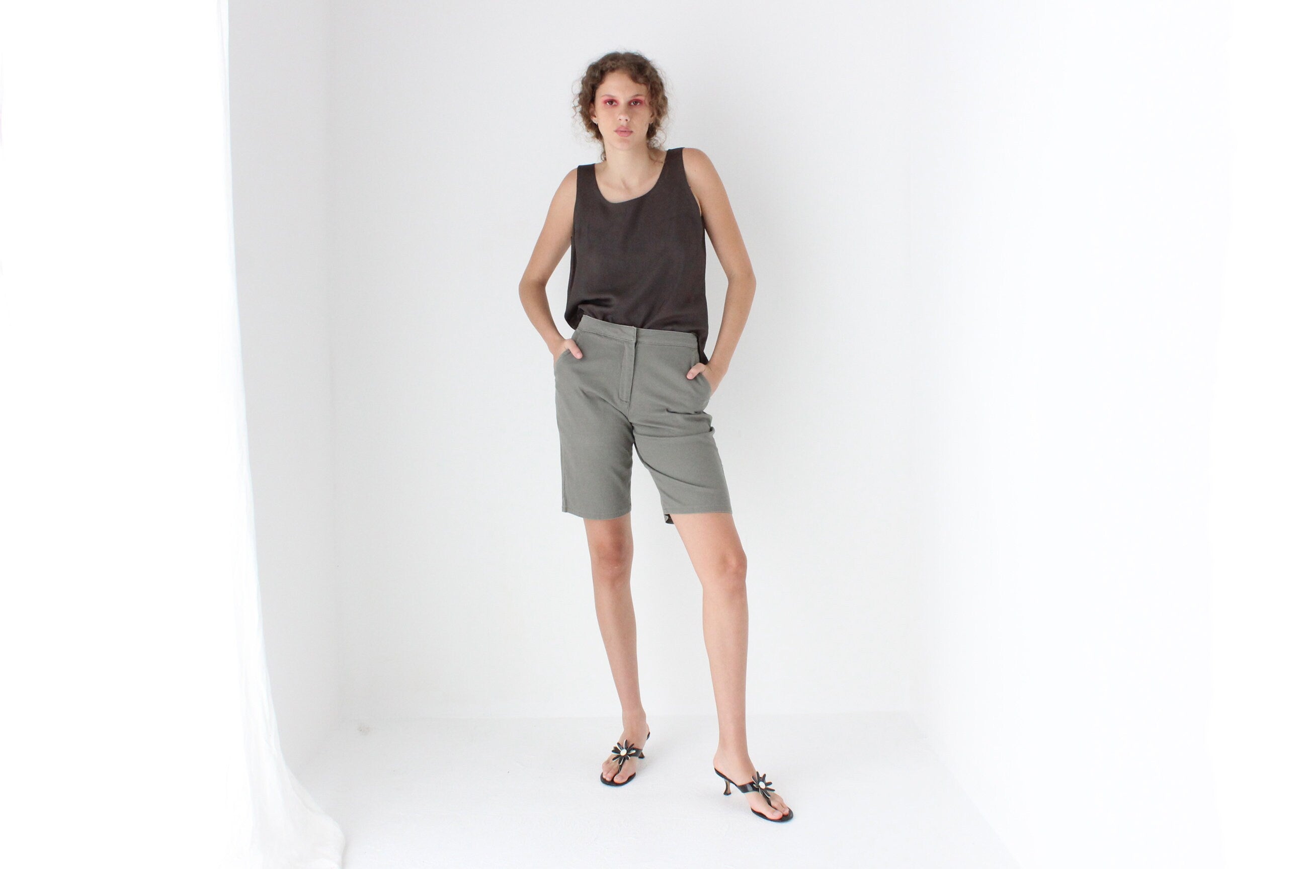 90s Neutral Cotton Knee Length Shorts