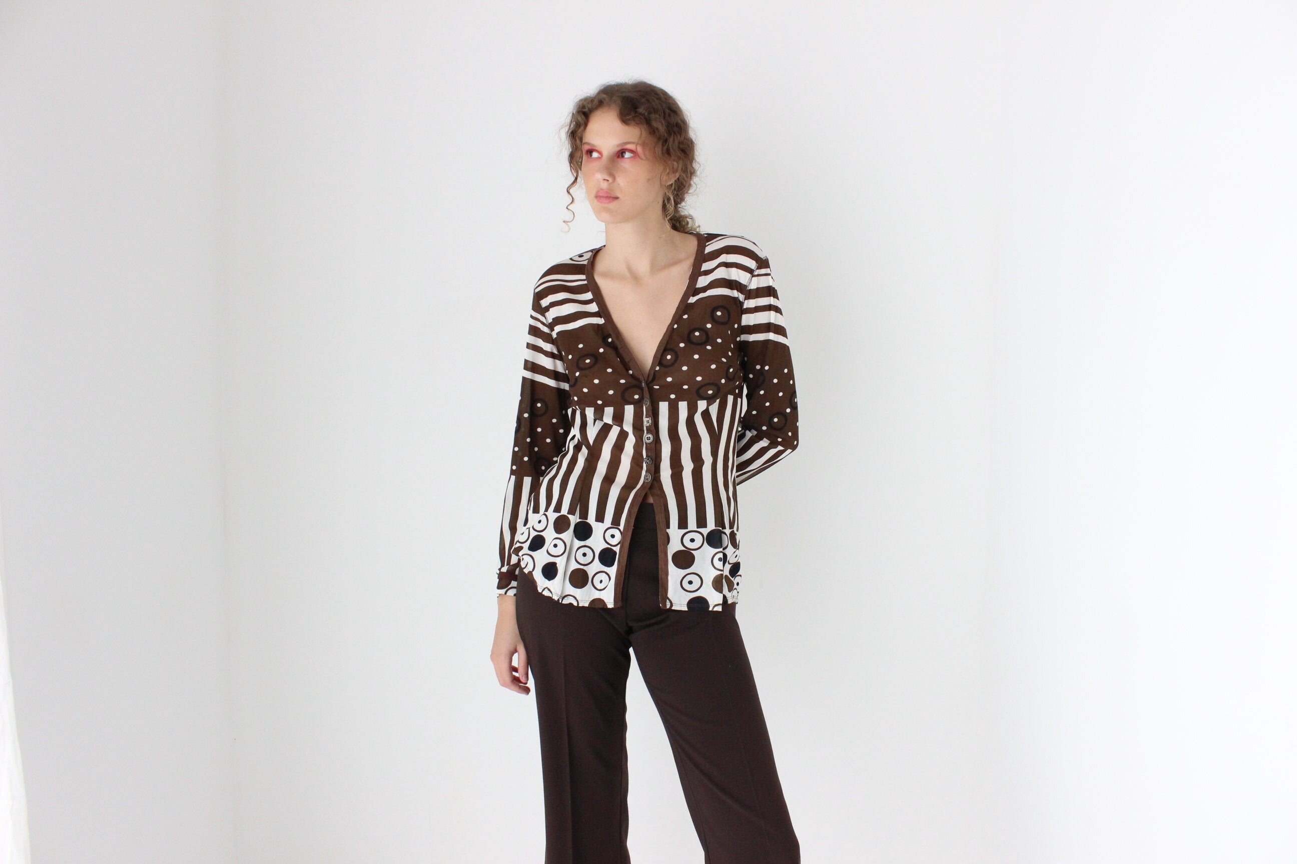 90s Unique Surrealist Abstract Mesh Top