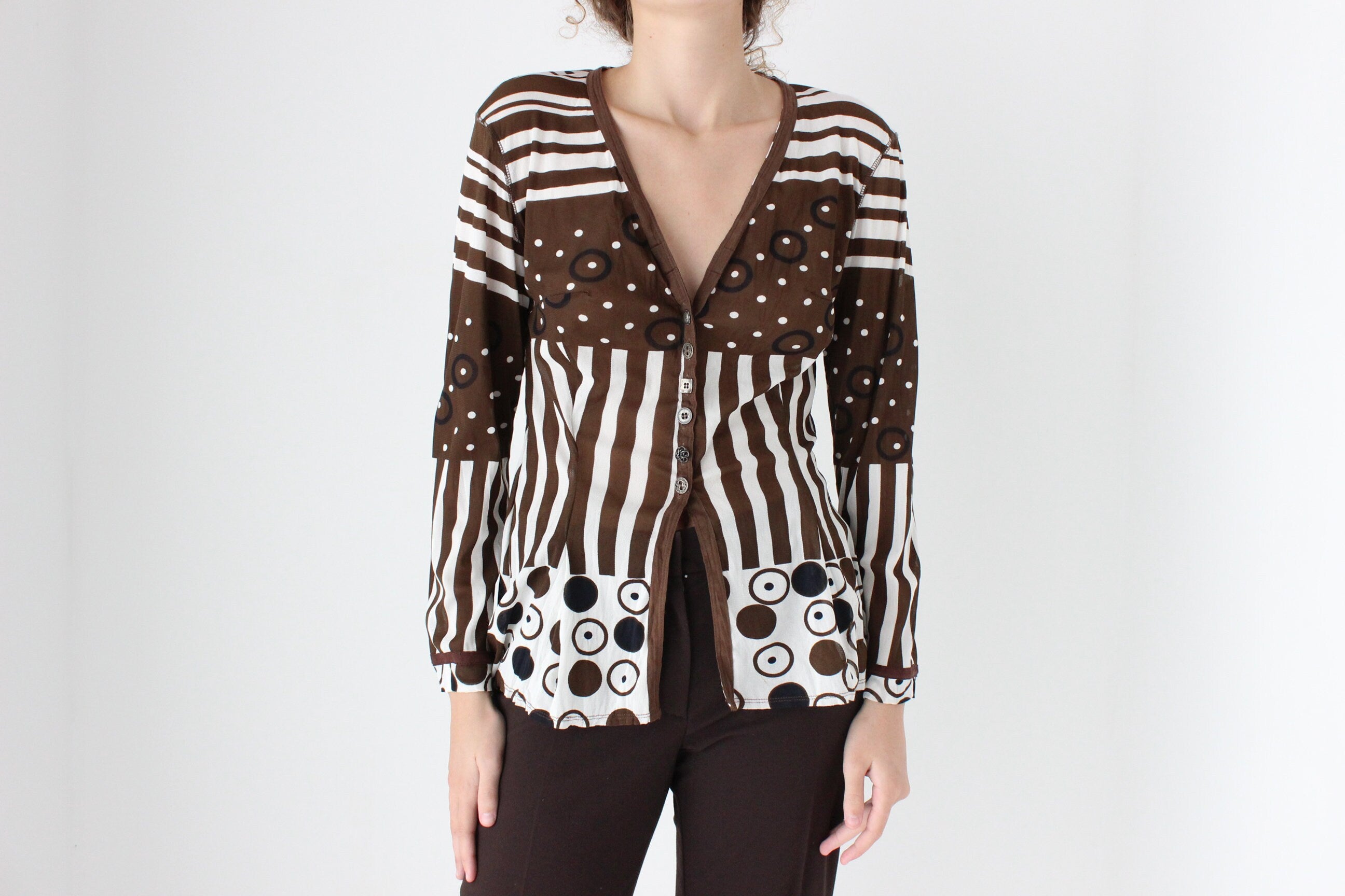 90s Unique Surrealist Abstract Mesh Top