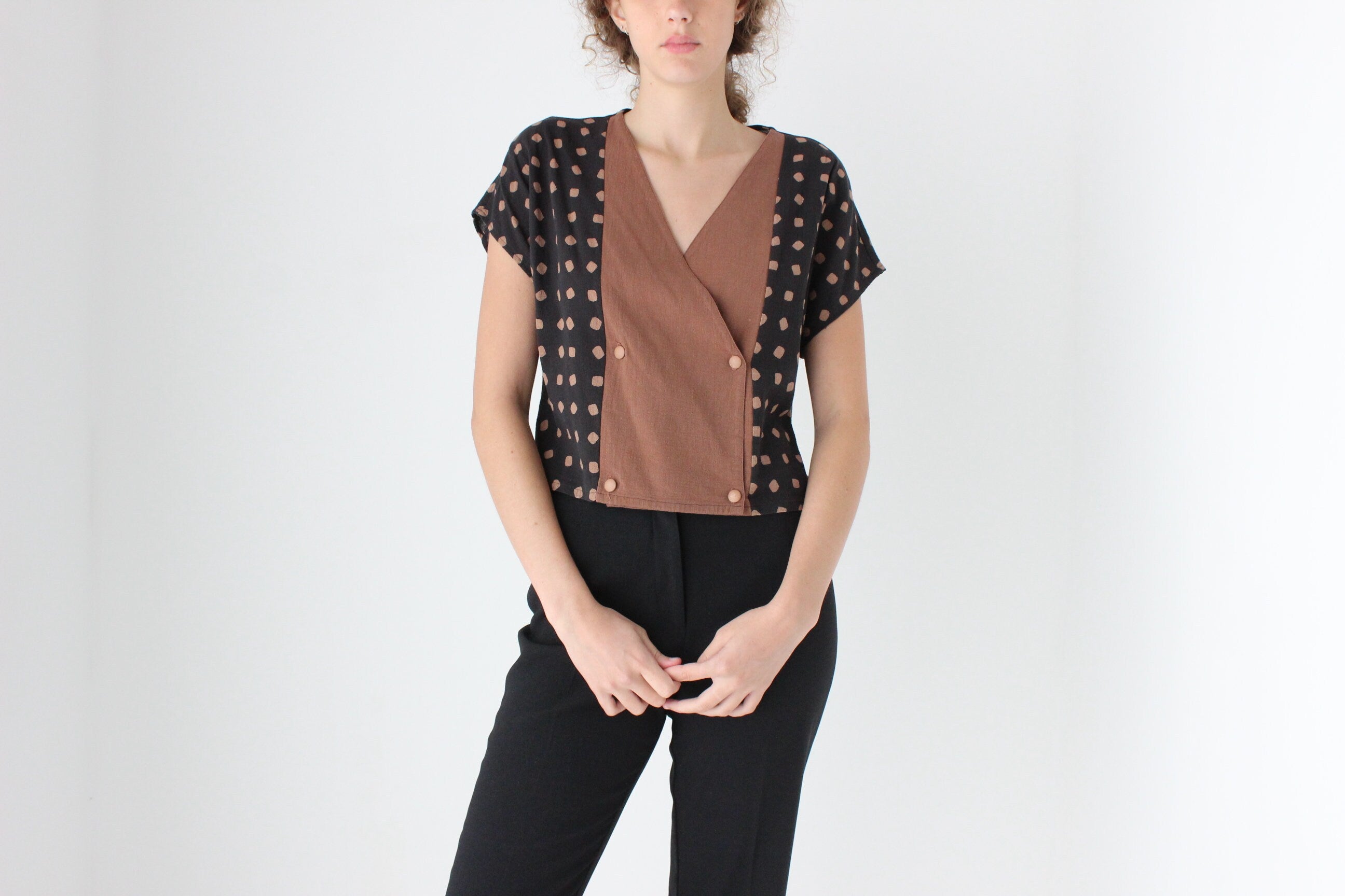 90s French Vintage Cotton Polka Dot Crop Top