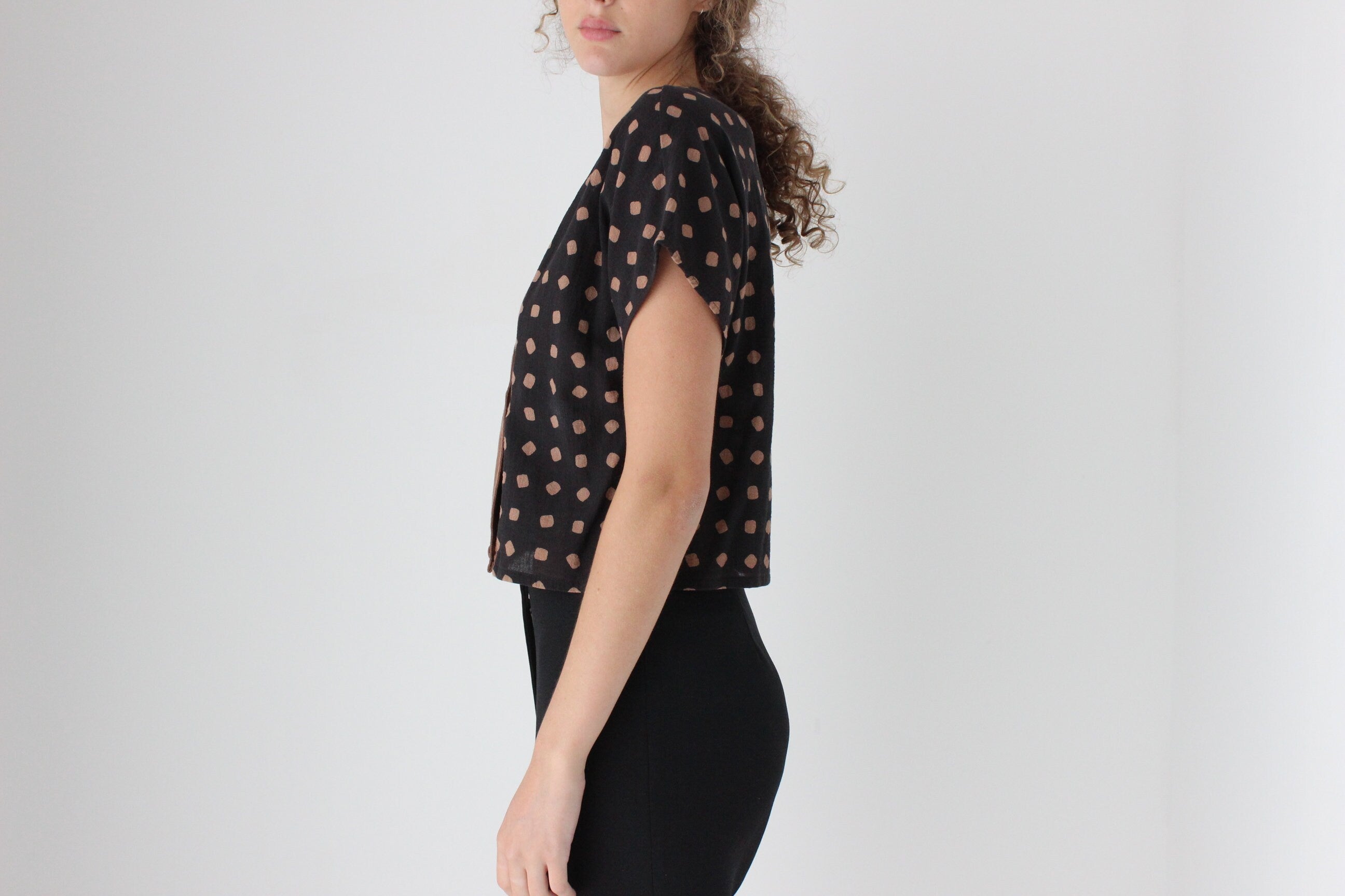90s French Vintage Cotton Polka Dot Crop Top