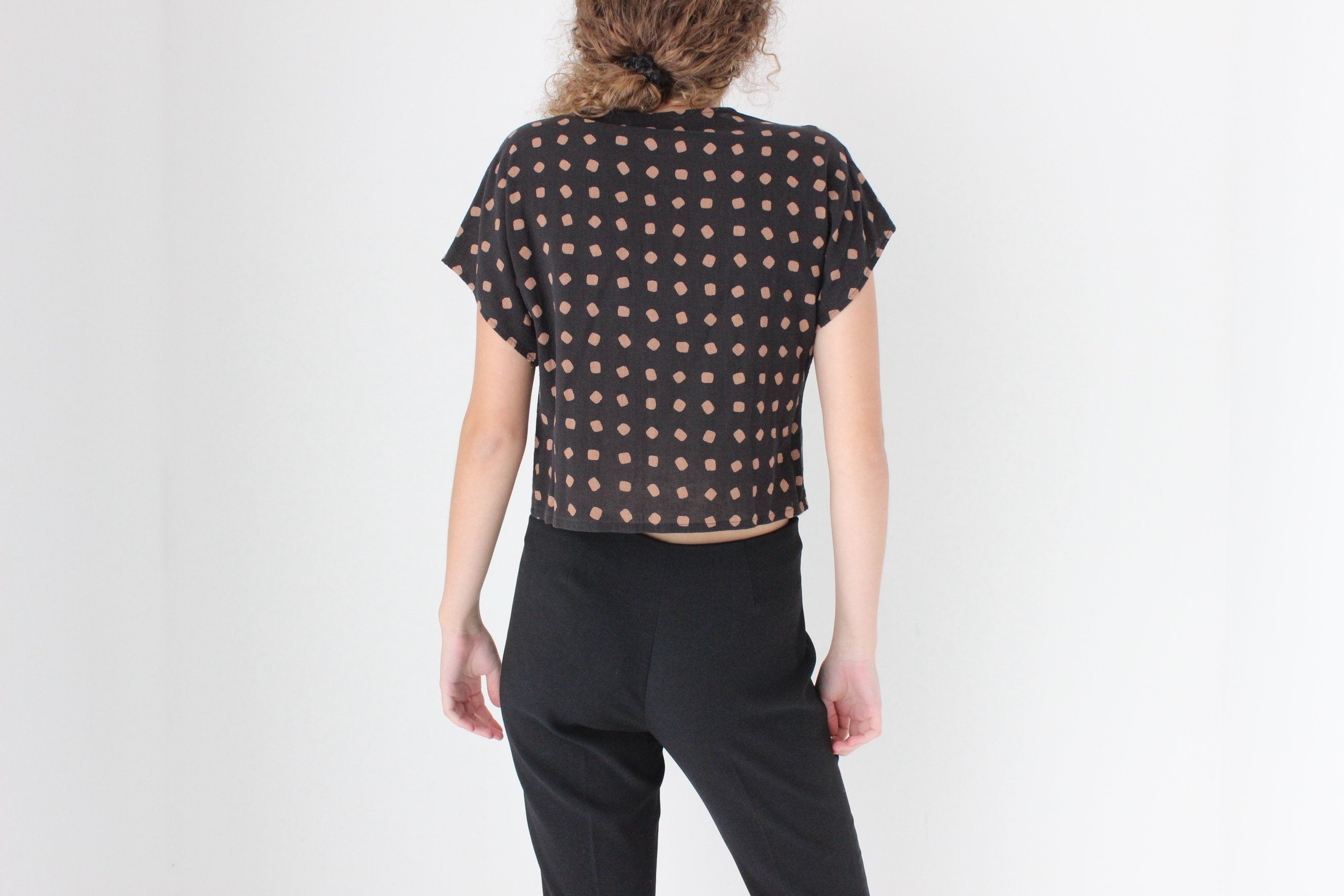 90s French Vintage Cotton Polka Dot Crop Top
