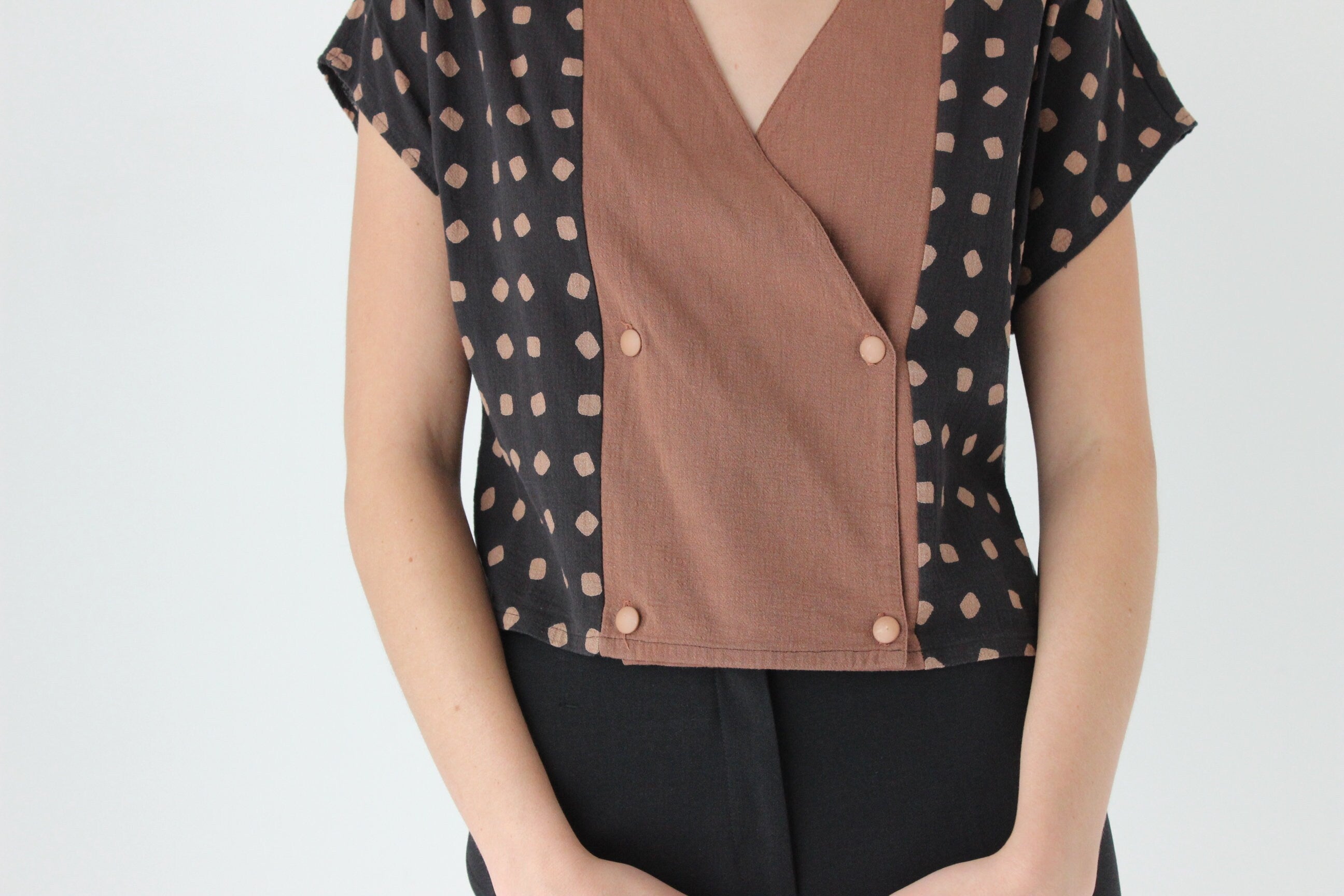 90s French Vintage Cotton Polka Dot Crop Top