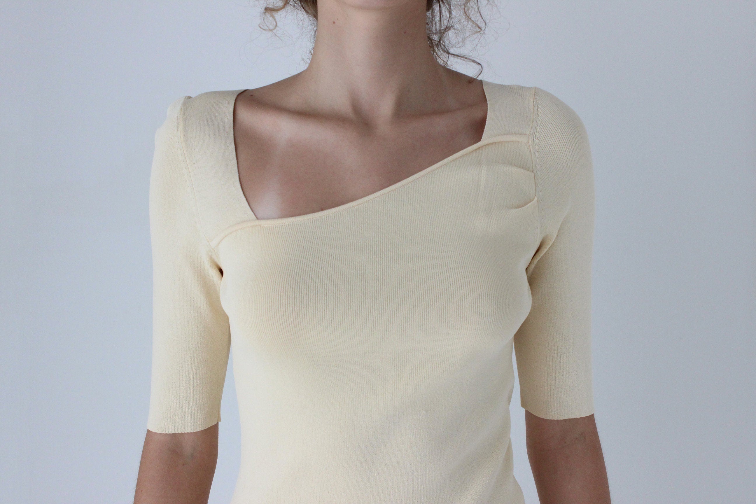 Y2K Asymmetric Stretch Fitted Pastel Knit Top by Cue