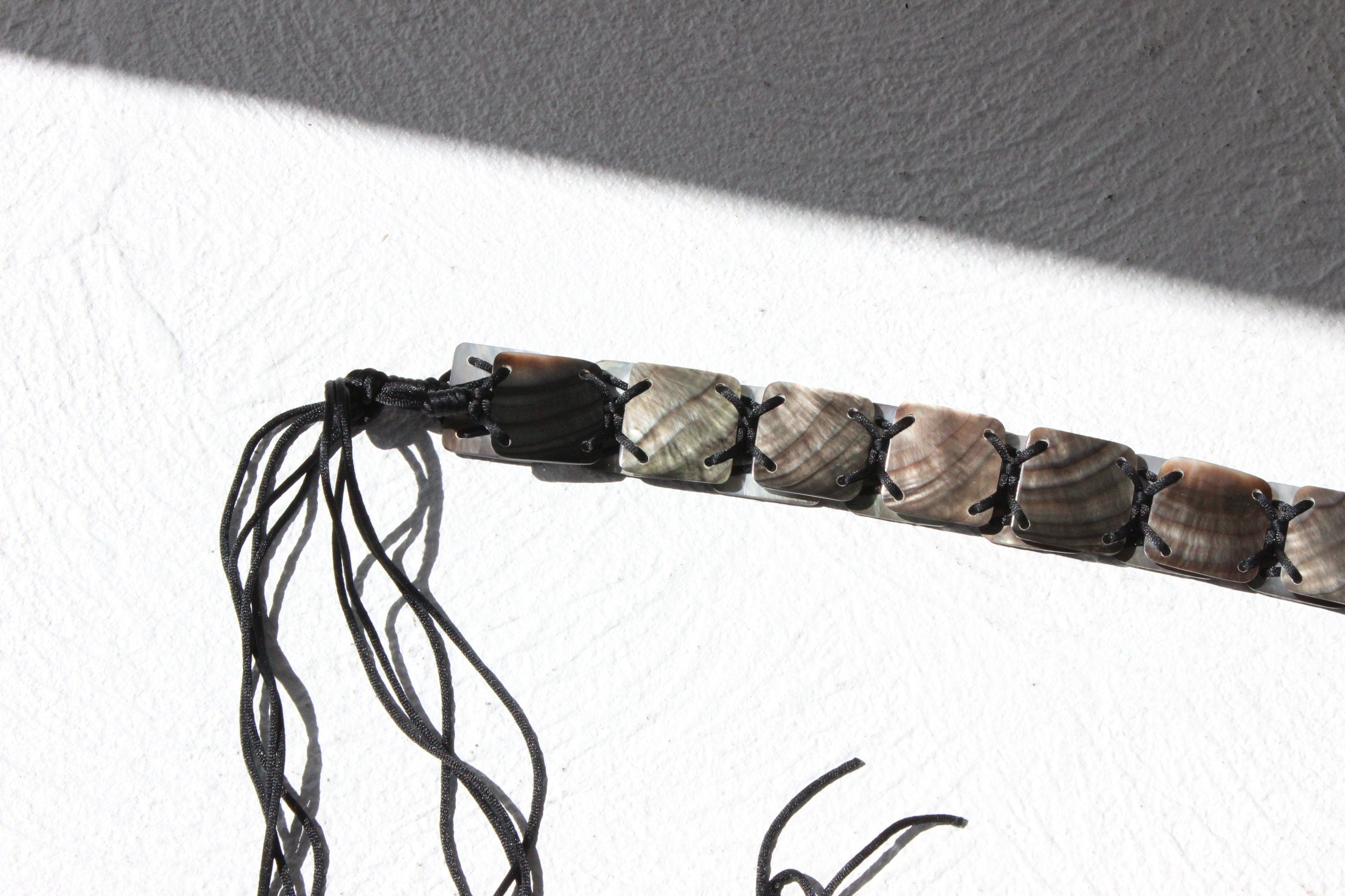 90s Mother of Pearl Shell Tie Up Belt