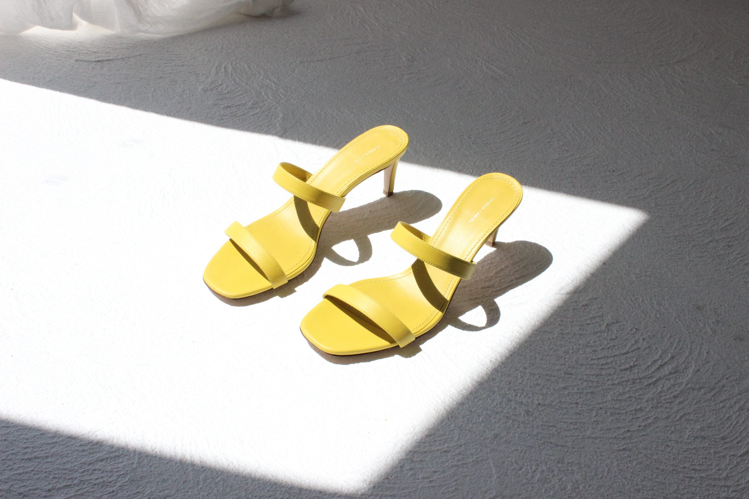Premium Designer Mansur Gavriel Minimal Yellow Open Toe Heels ~ Euro 40