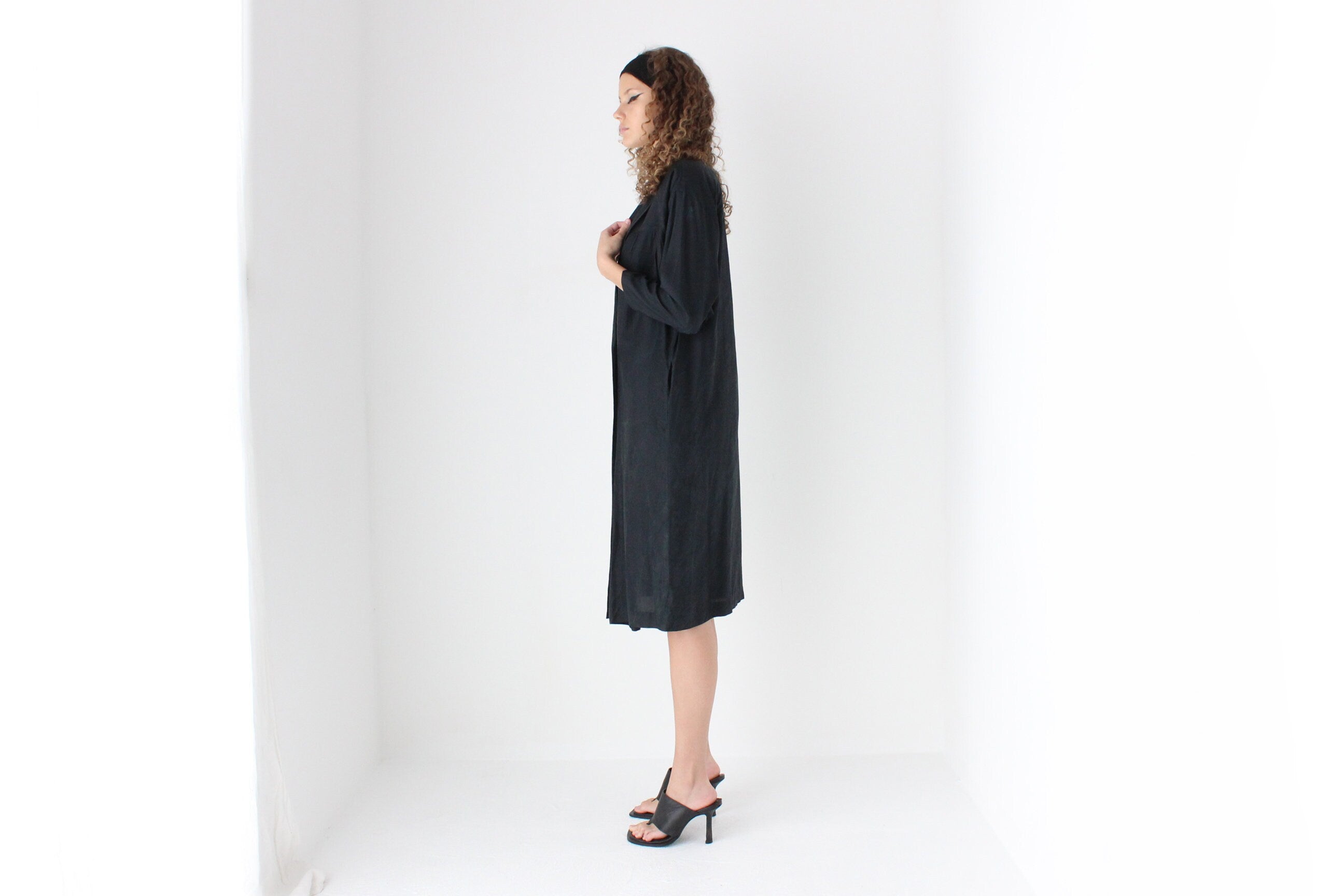 80s Washed Silk Relaxed 'Trench Coat' Dress