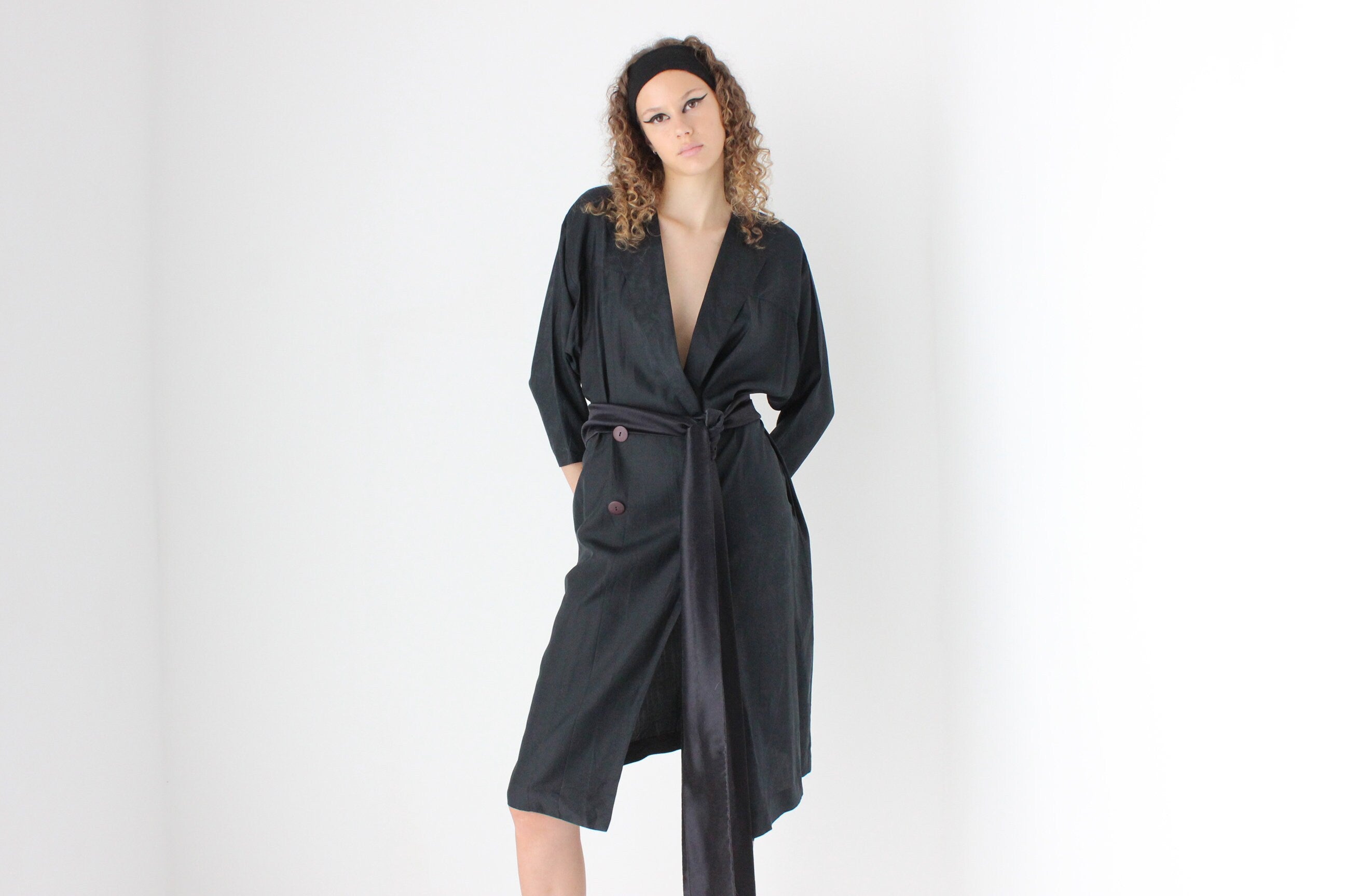 80s Washed Silk Relaxed 'Trench Coat' Dress