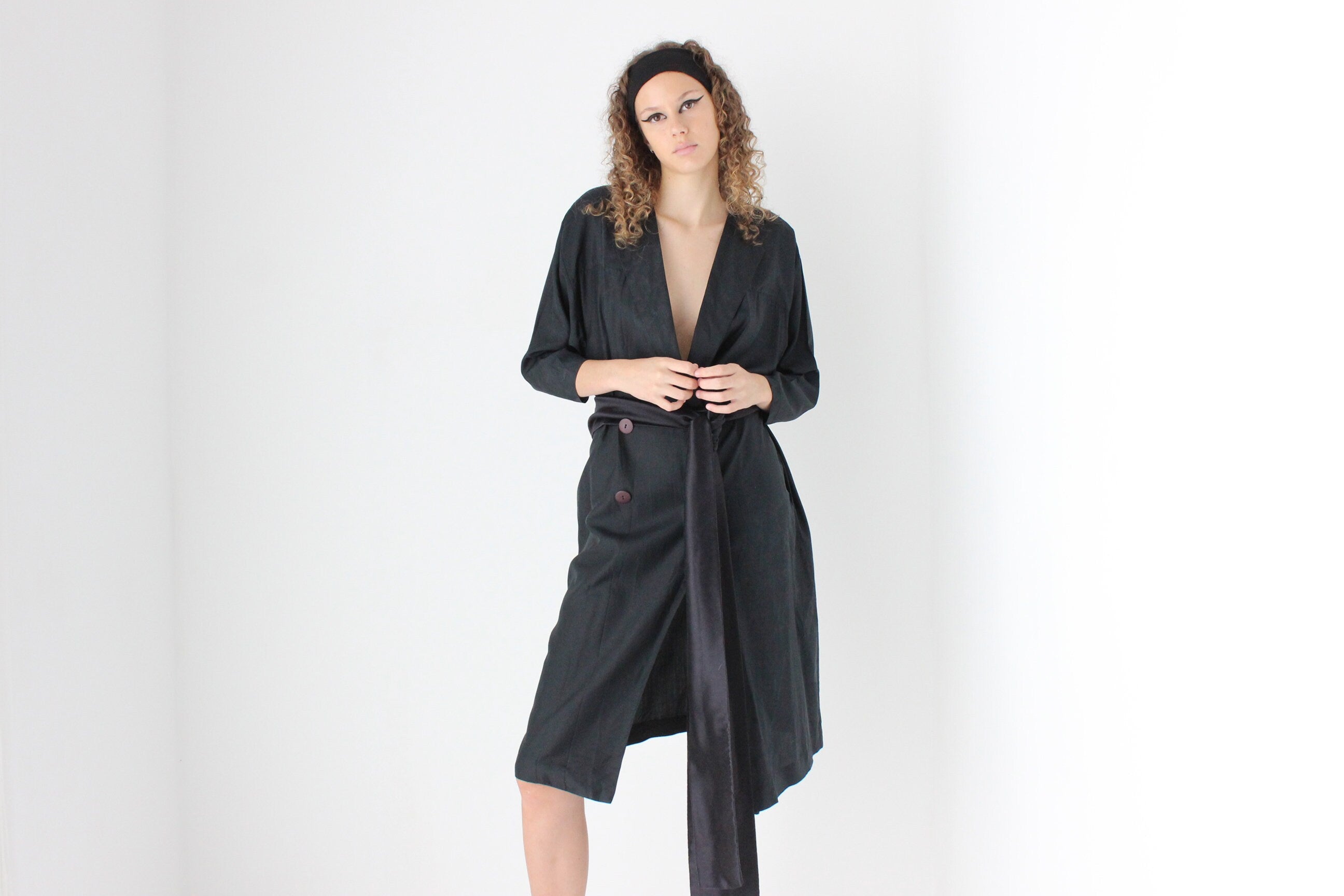 80s Washed Silk Relaxed 'Trench Coat' Dress
