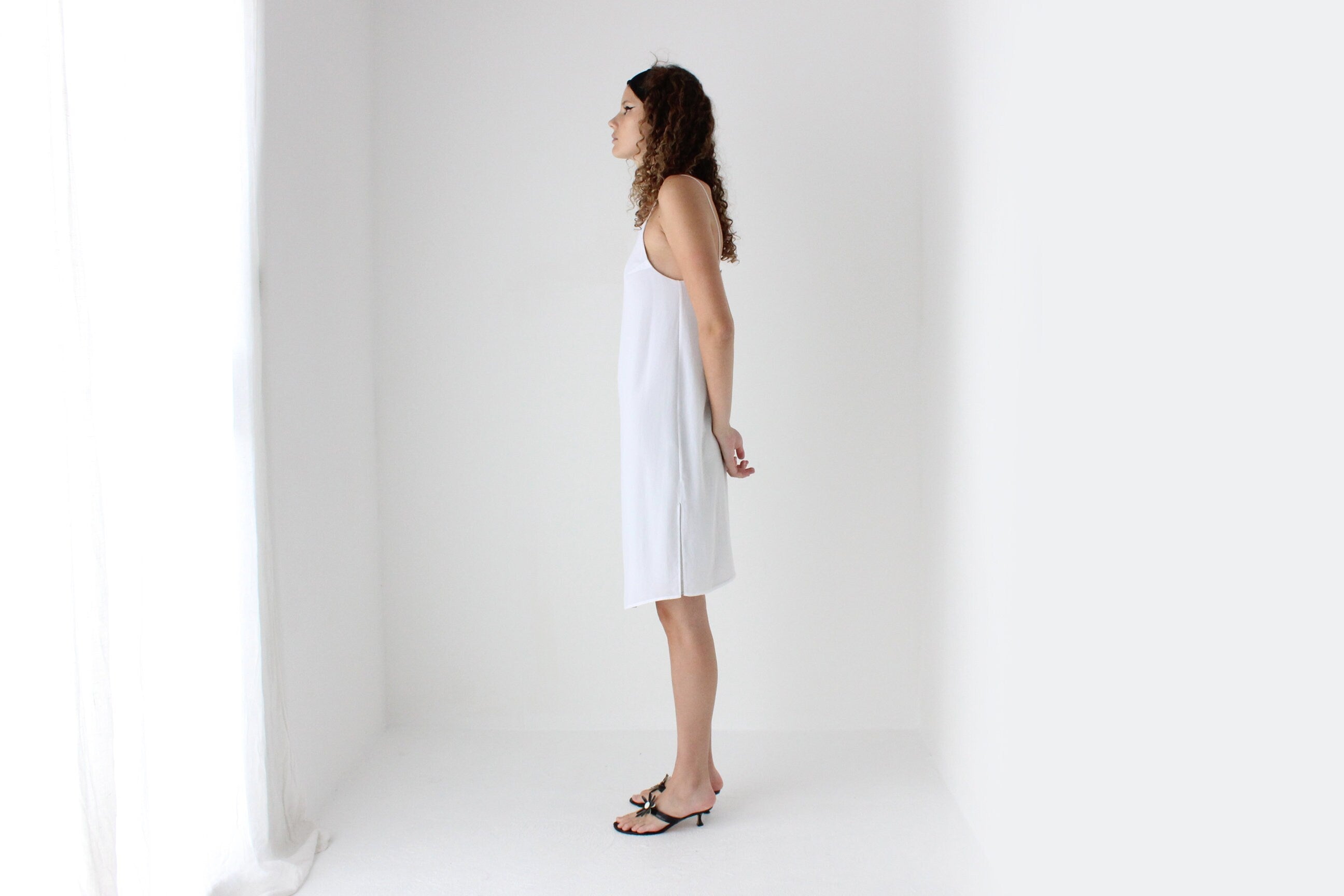 2000s Simple Triple Layered Square Neck Slip Dress