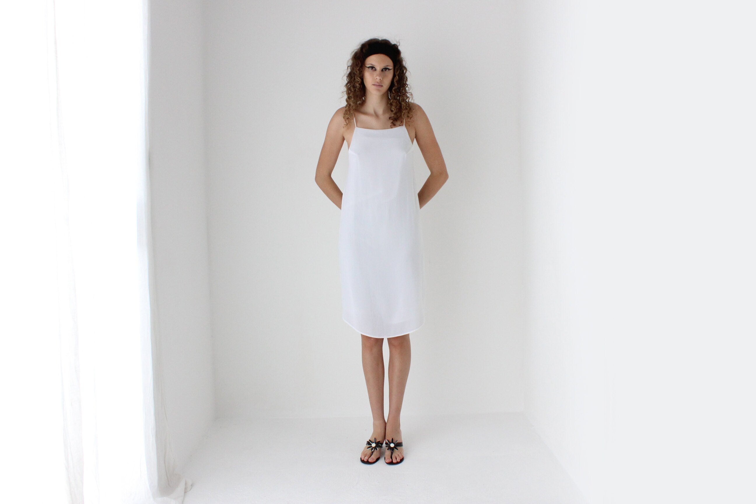 2000s Simple Triple Layered Square Neck Slip Dress