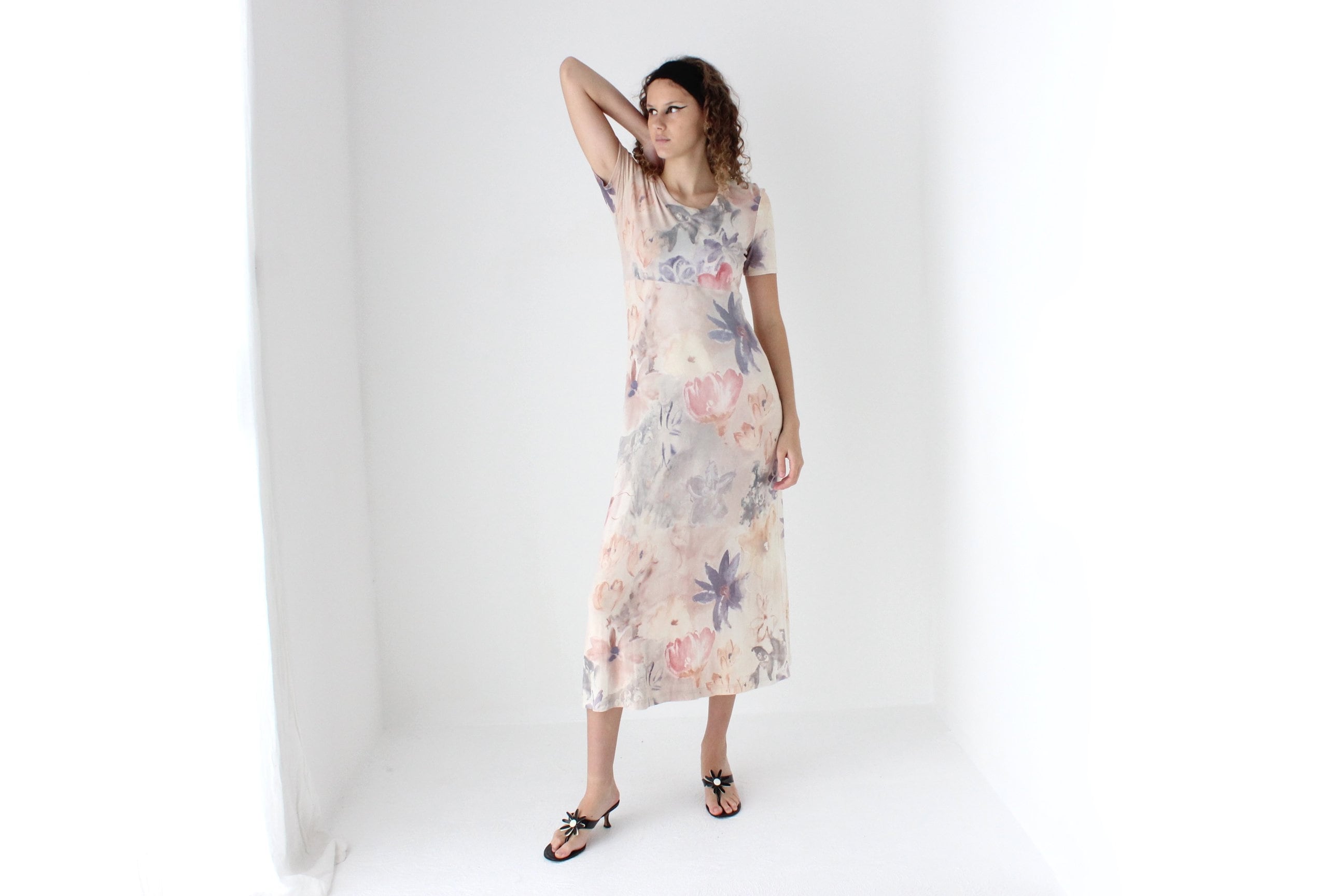 90s Slinky Watercolour Pastel Tee Dress