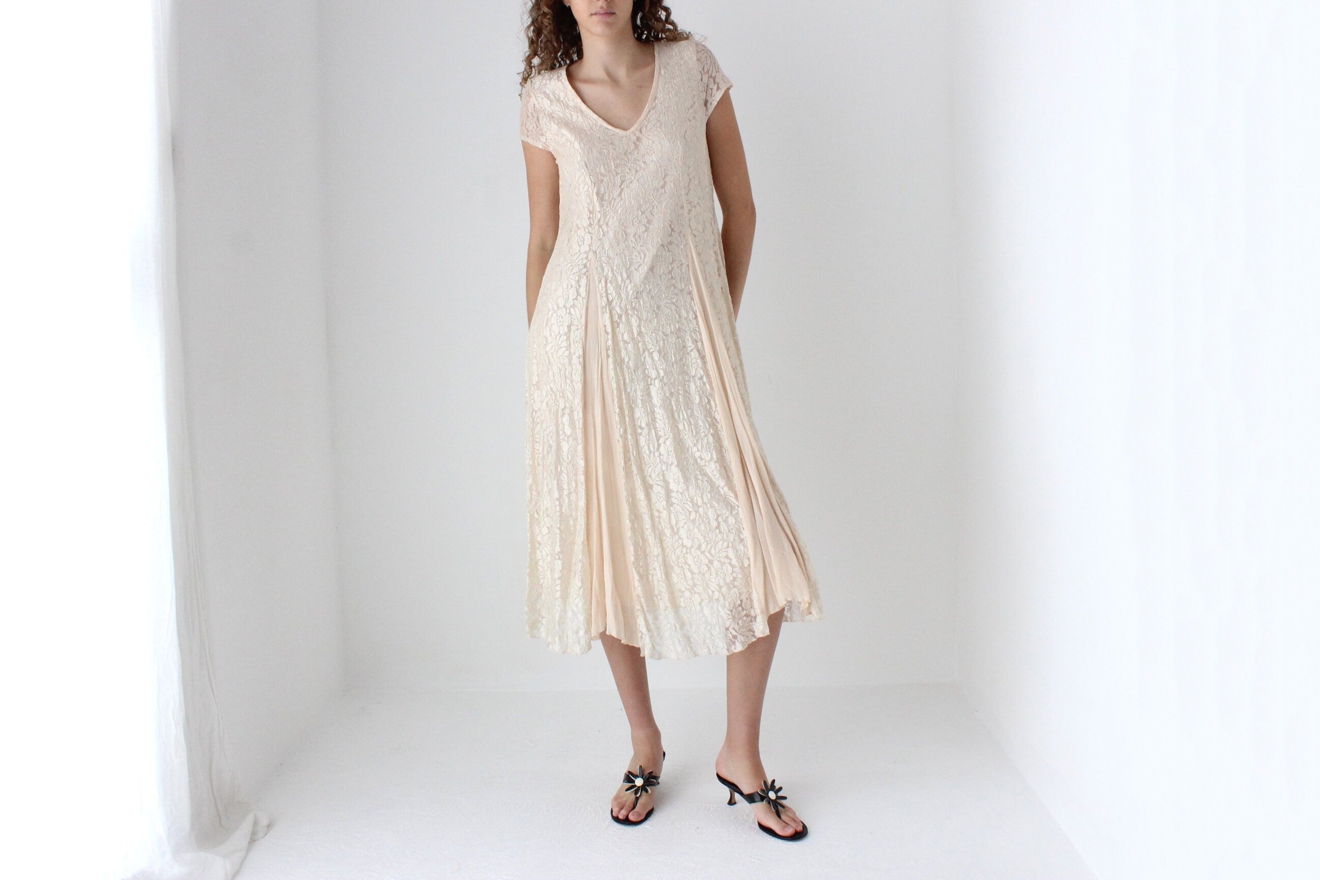 Y2K Romantic Peasant Cottagecore V Neck Summer Dress