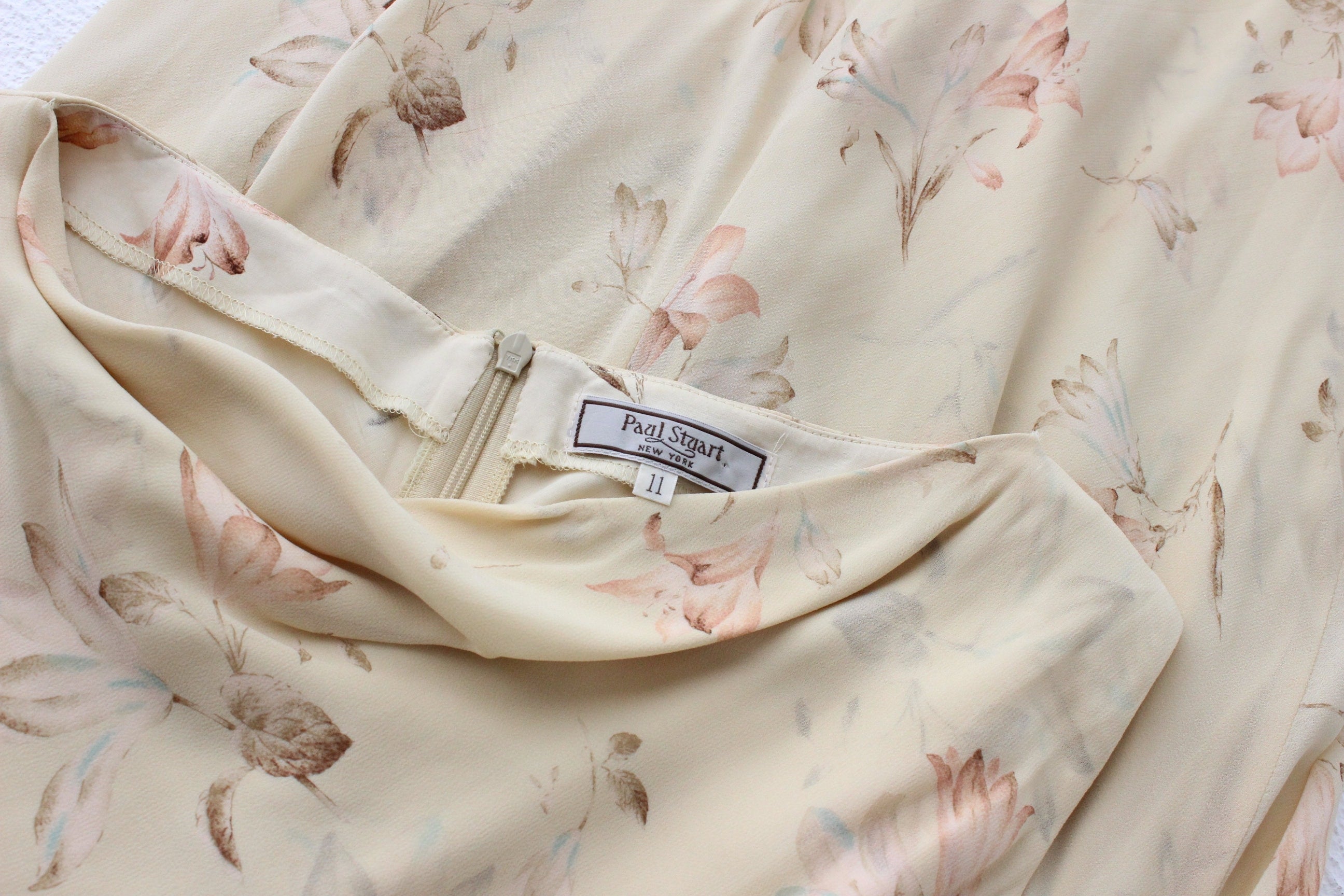 90s Pastel Yellow Cowl Neck / Bias Cut Floral Dress