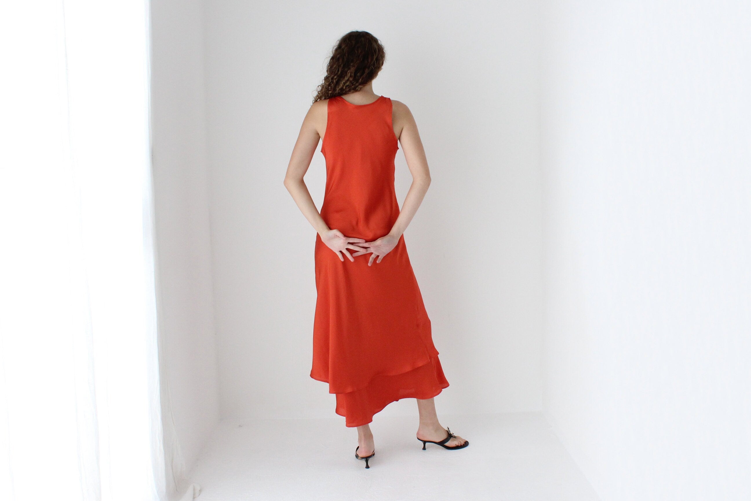90s Luminescent Orange Layered Silk Gown