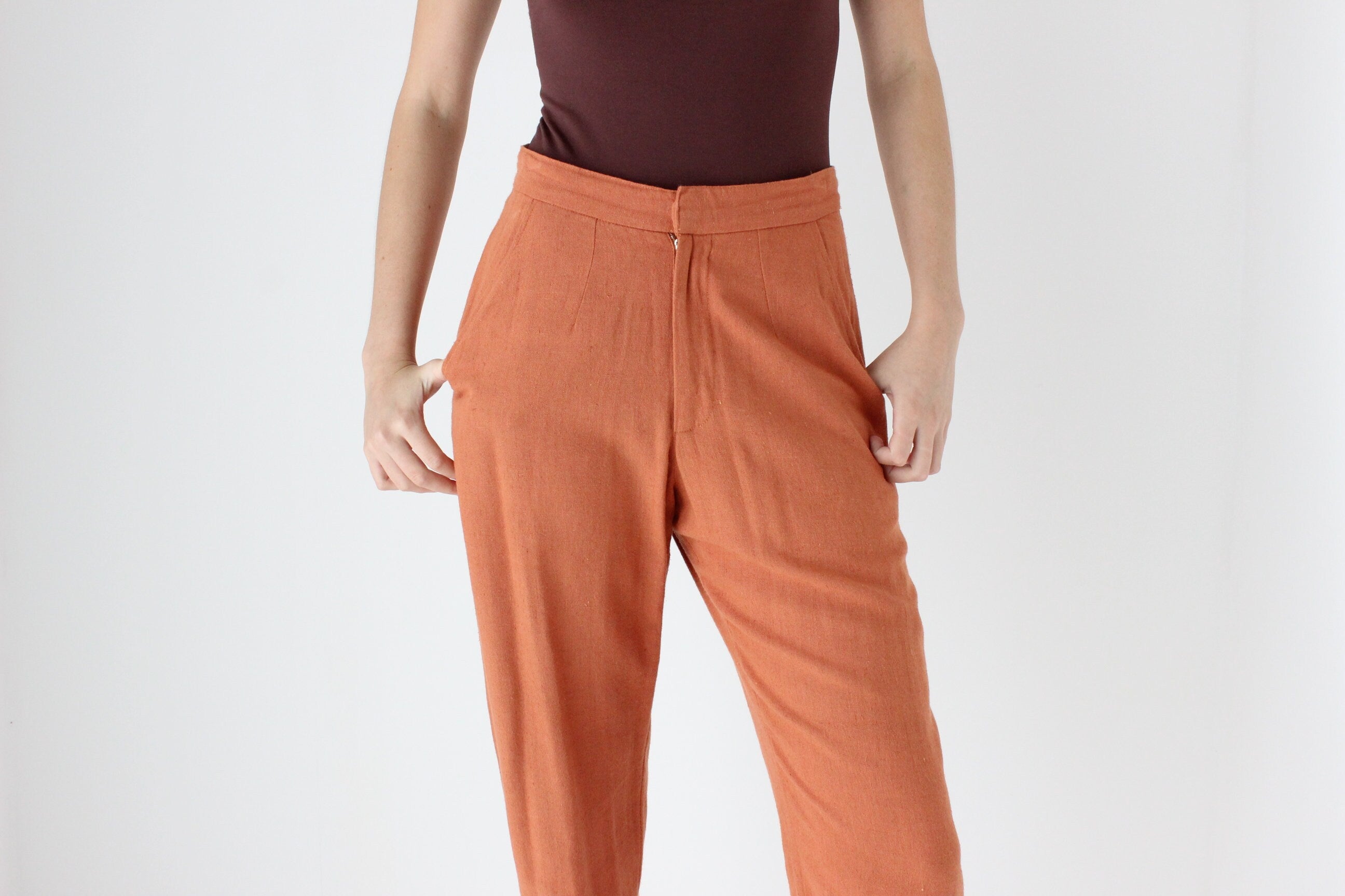 90s Terracotta Woven Linen Pant Suit
