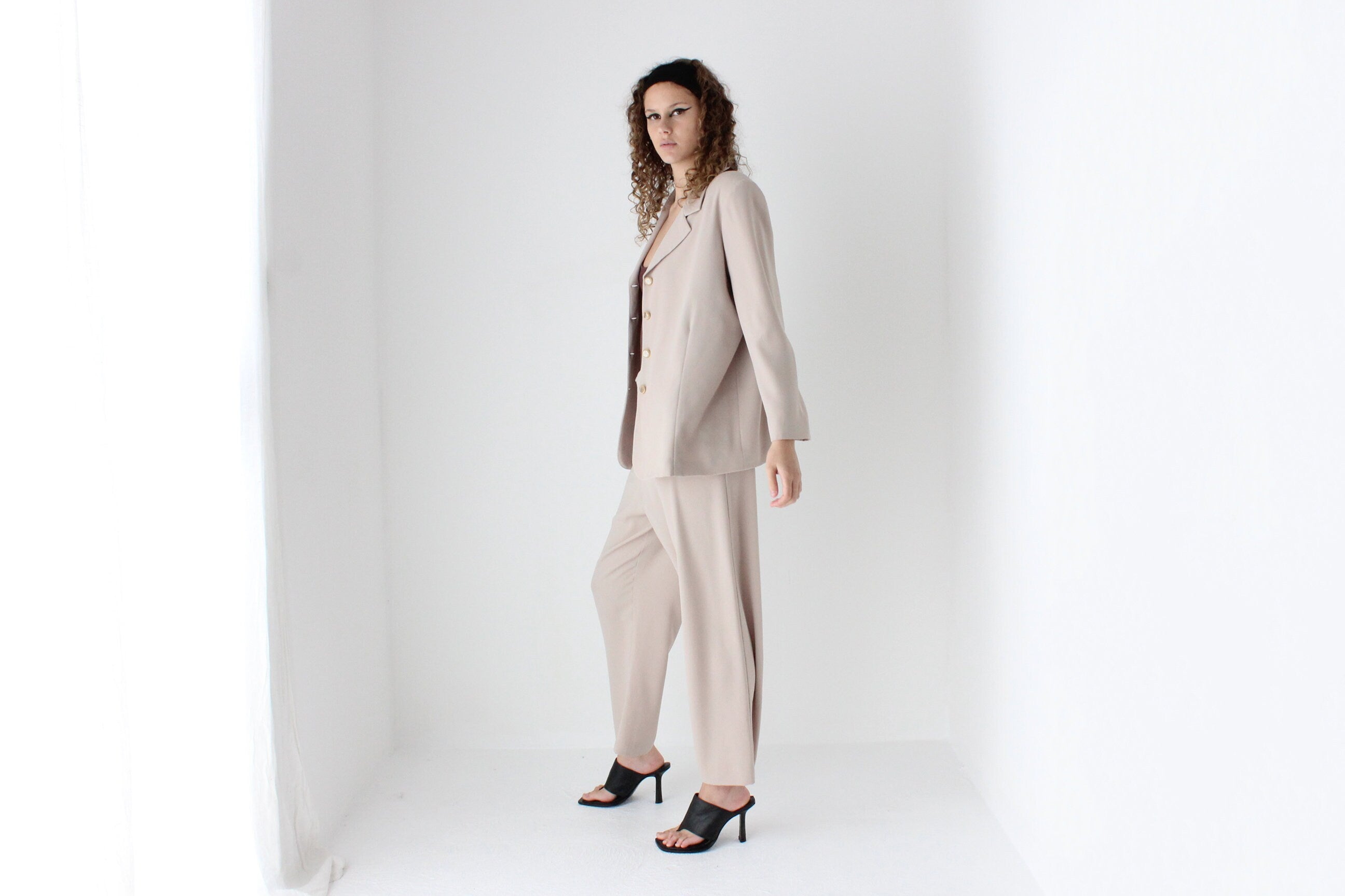 90s Neutral Oversized Boxy Two Piece Pant Suit