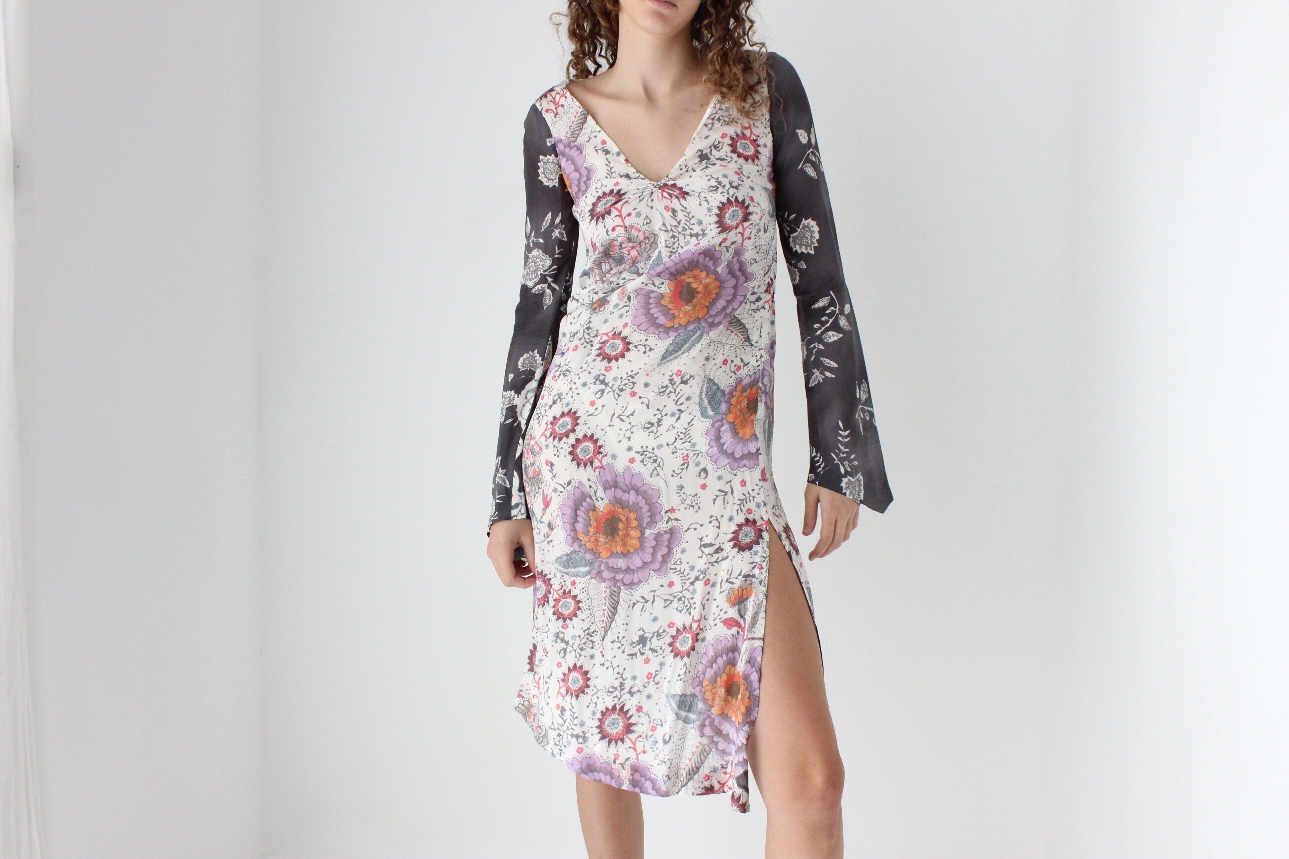 Y2K Hugo Boss Asymmetric Floral Silk Carrie Dress