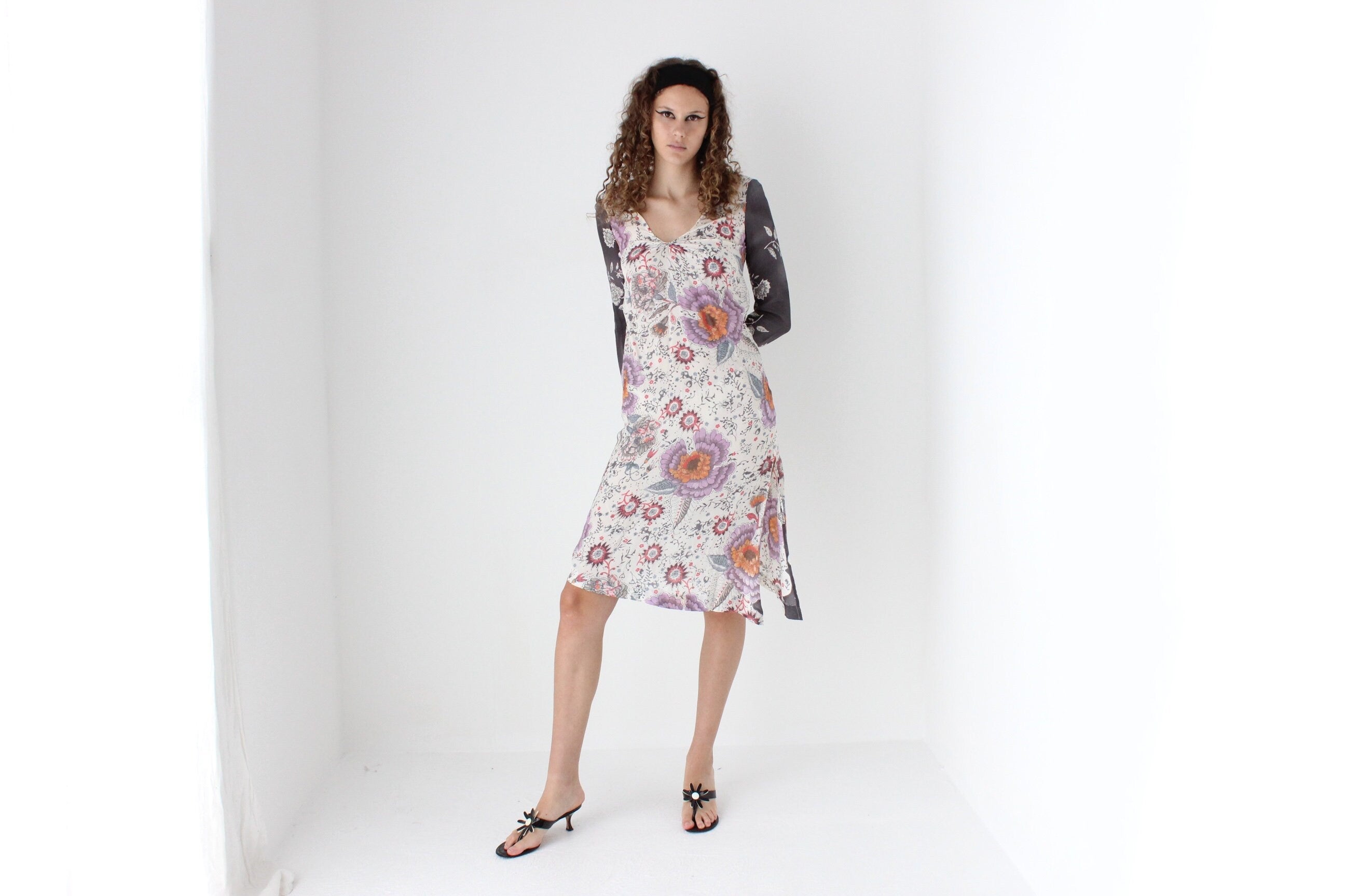 Y2K Hugo Boss Asymmetric Floral Silk Carrie Dress