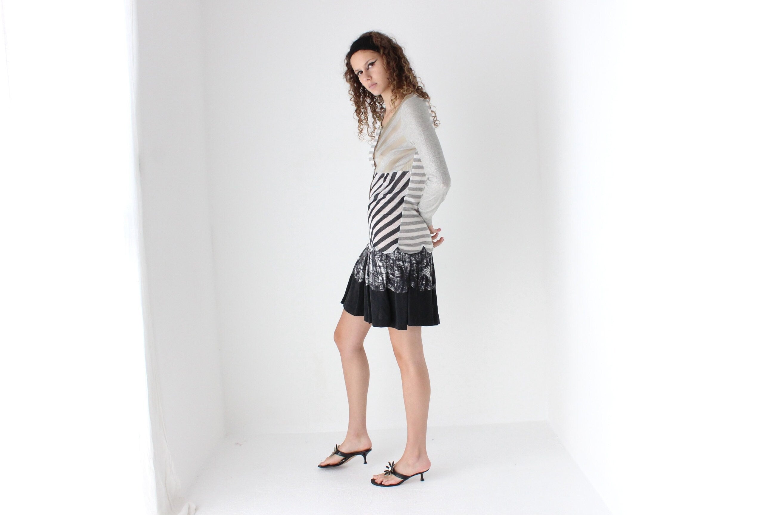 Y2K CUSTO BARCELONA Unusual Striped Pastiche Dress