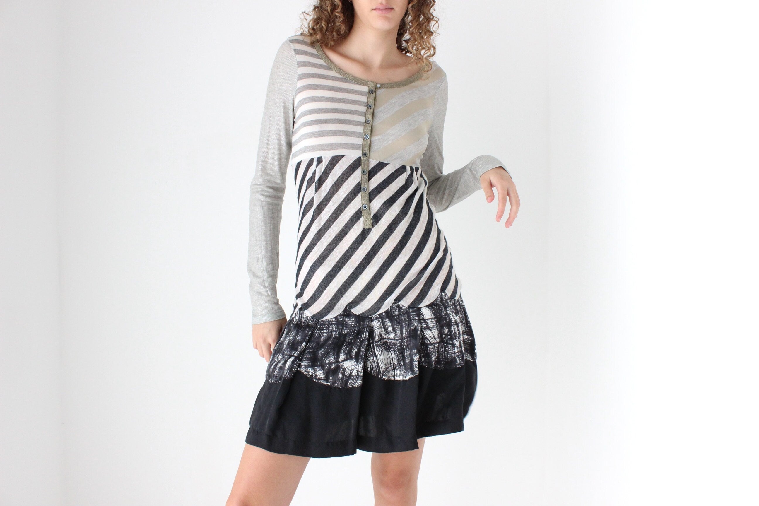Y2K CUSTO BARCELONA Unusual Striped Pastiche Dress