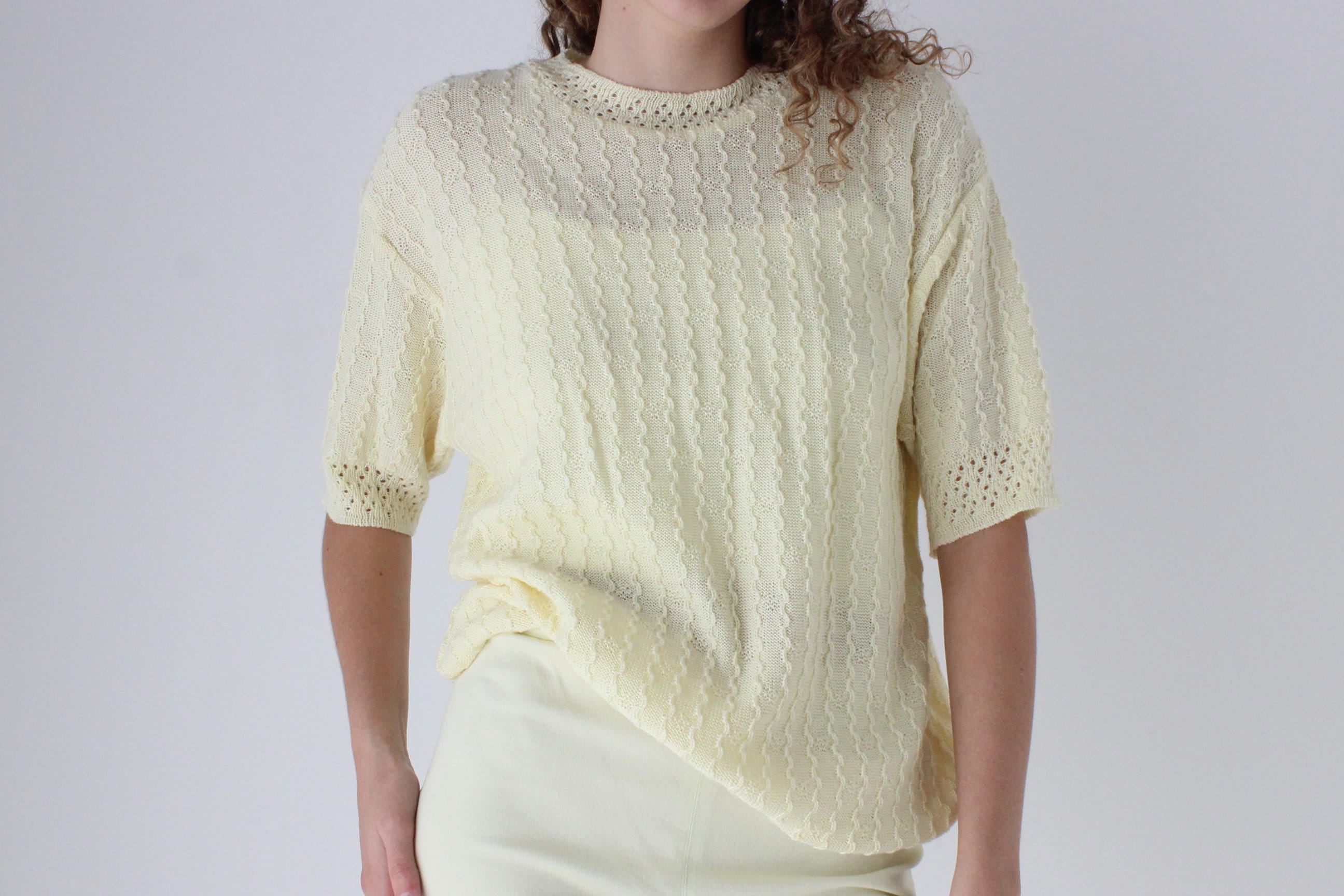 80s Pastel Lemon Yellow Knit Slouch Tee