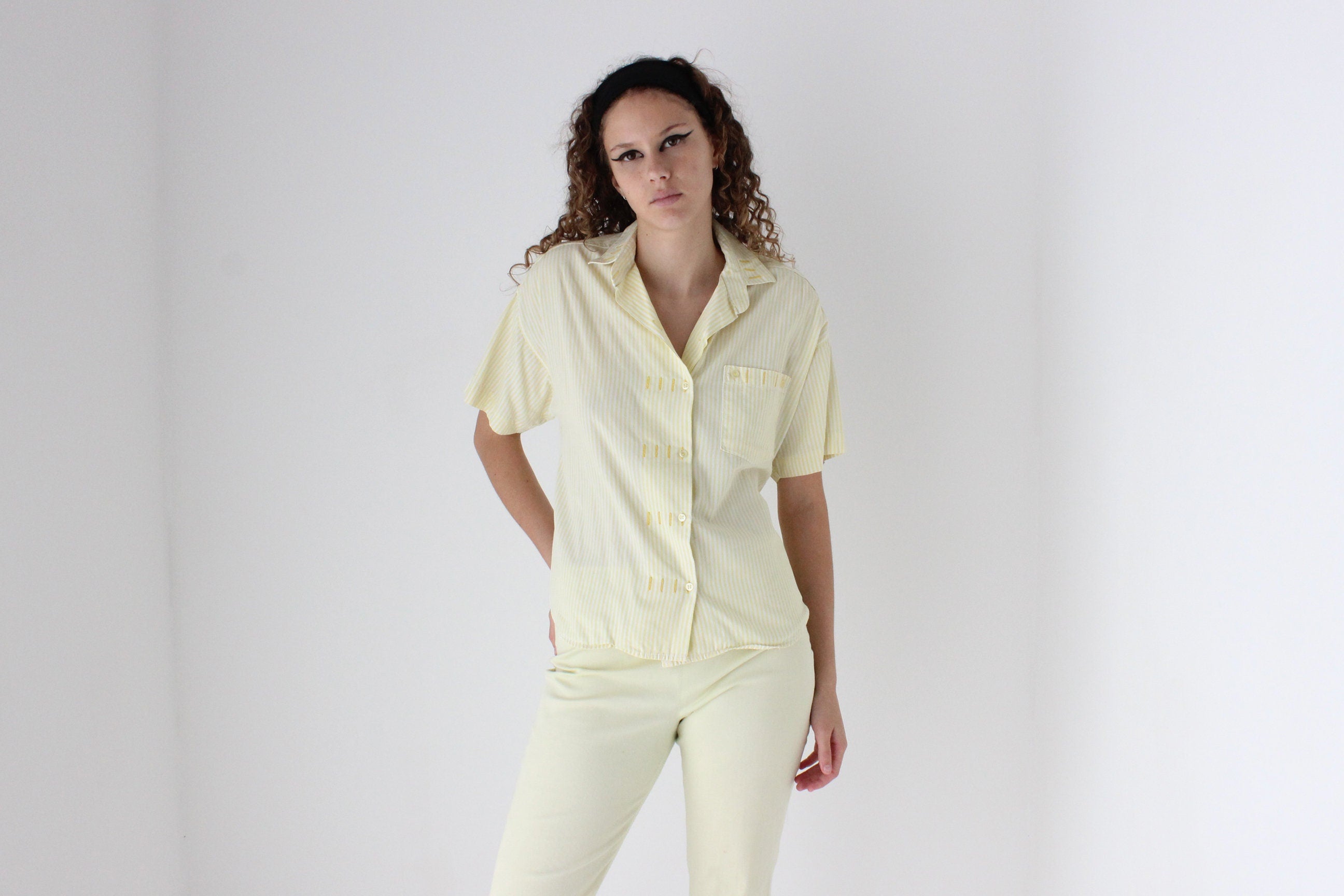 80s French Cotton Striped Boxy Shirt