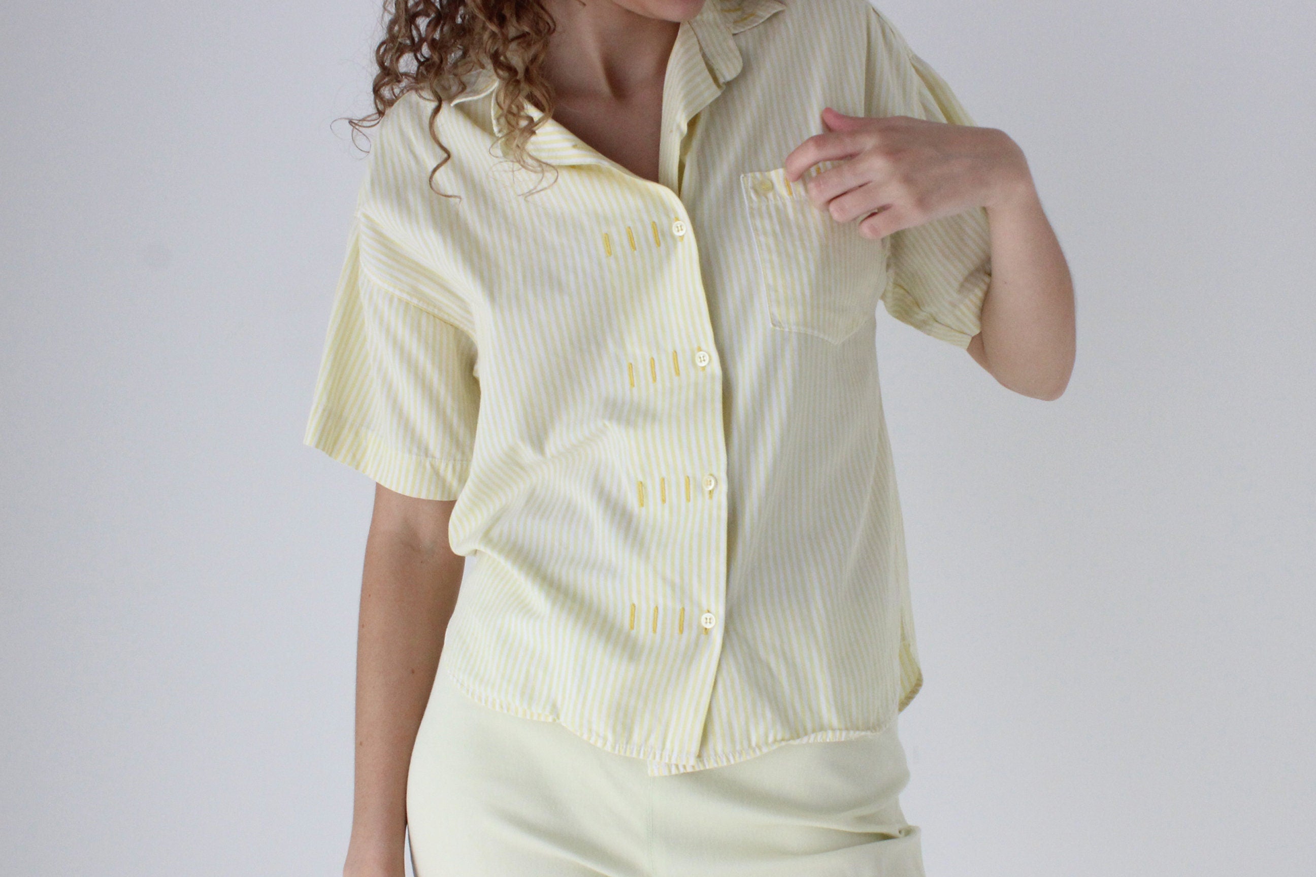 80s French Cotton Striped Boxy Shirt