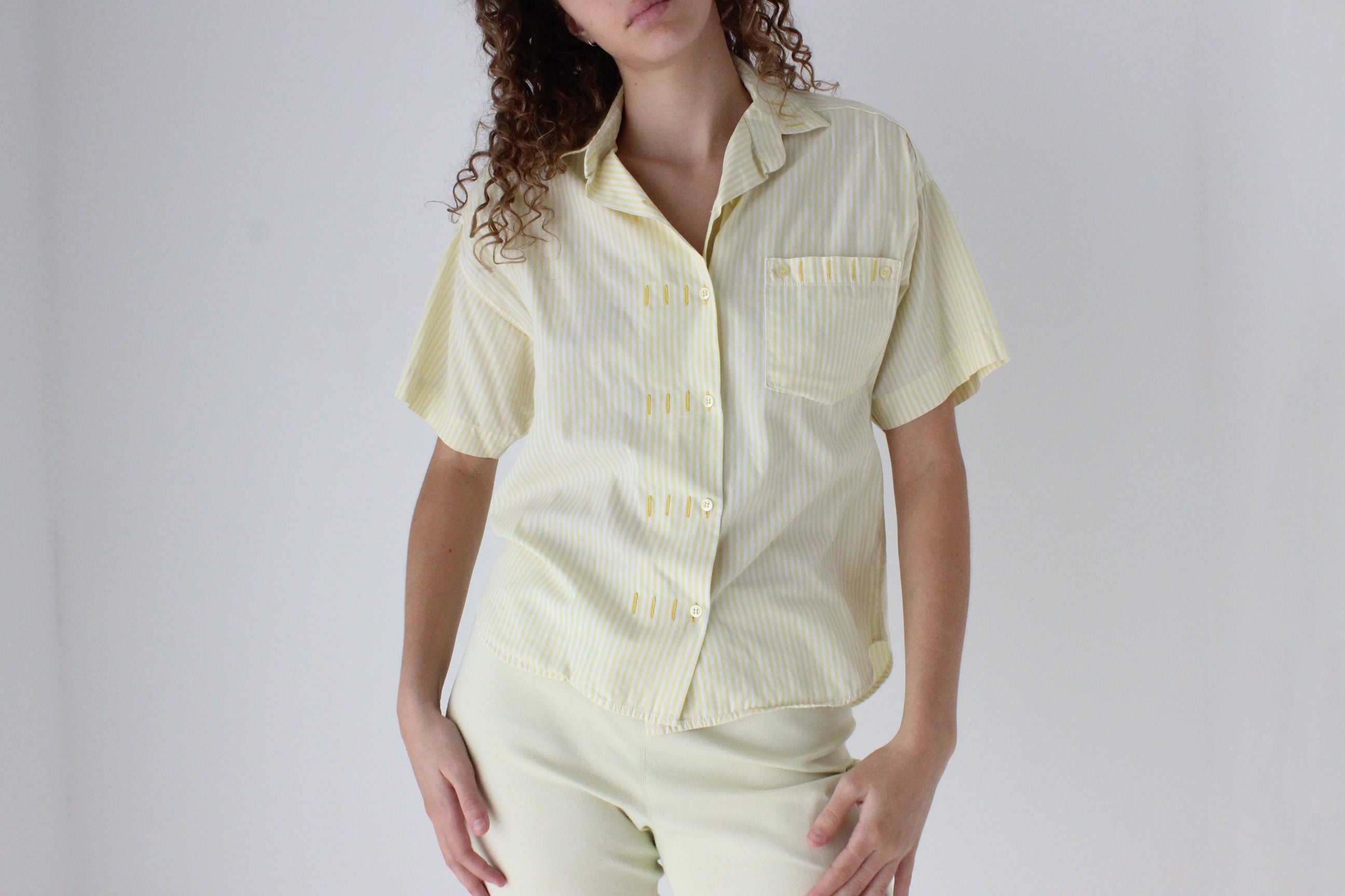 80s French Cotton Striped Boxy Shirt