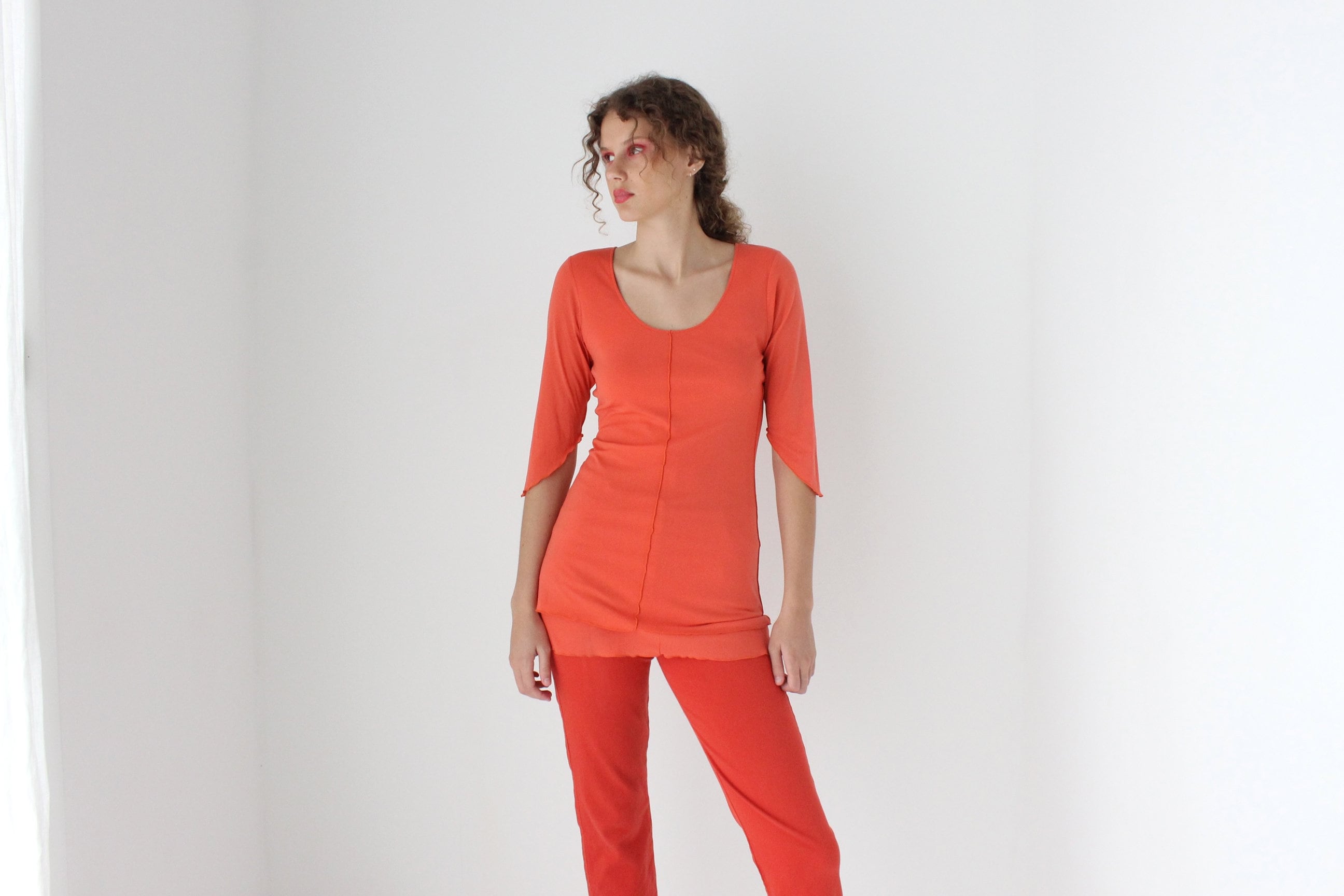 Y2K Funky Orange Mesh Scoop Neck Top or Mini