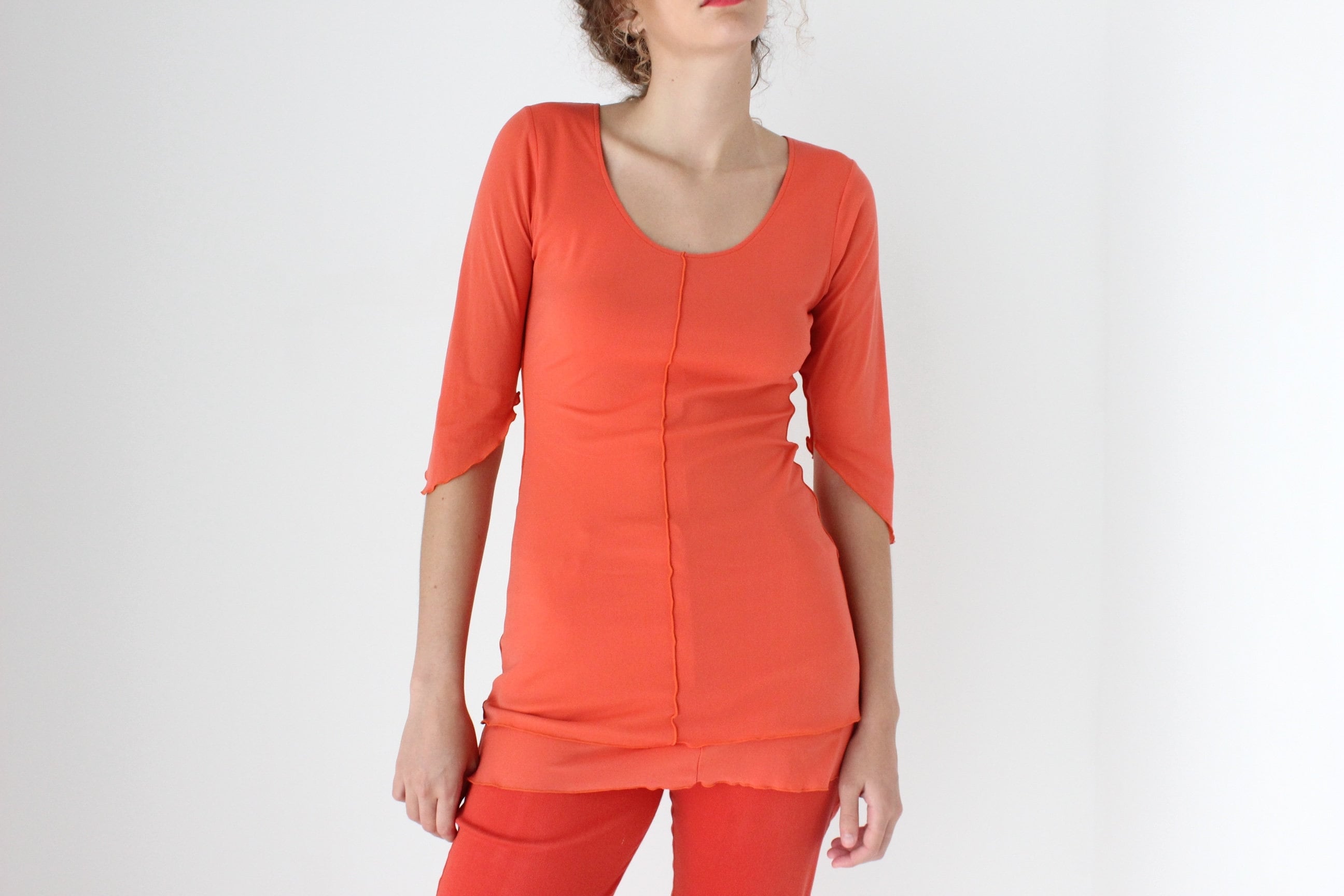 Y2K Funky Orange Mesh Scoop Neck Top or Mini