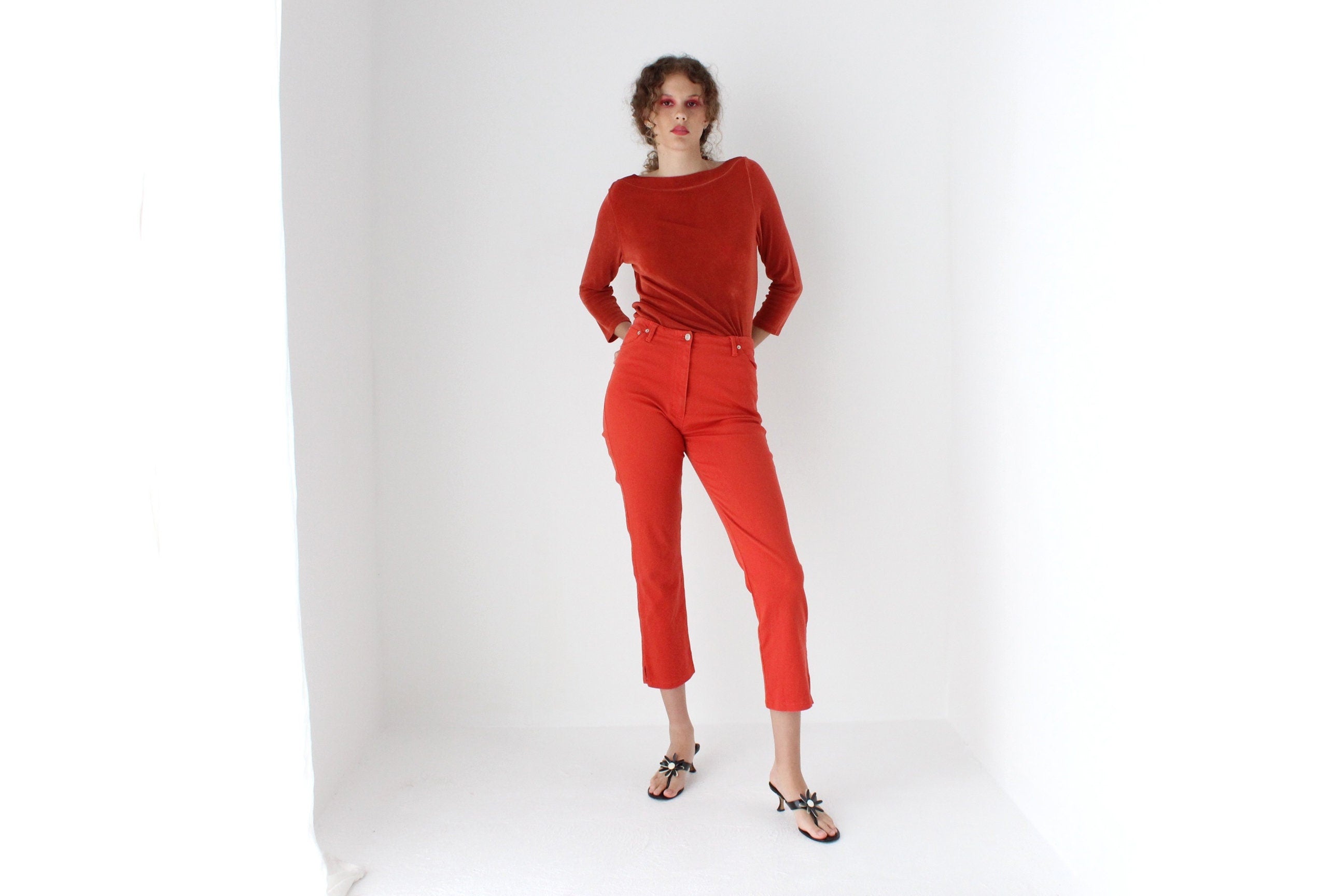 90s Rust Orange Stretch Cropped Denim Jeans