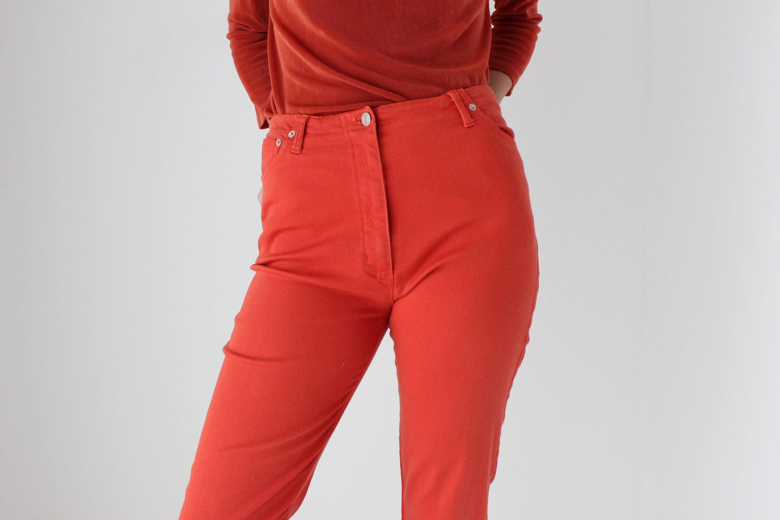 90s Rust Orange Stretch Cropped Denim Jeans