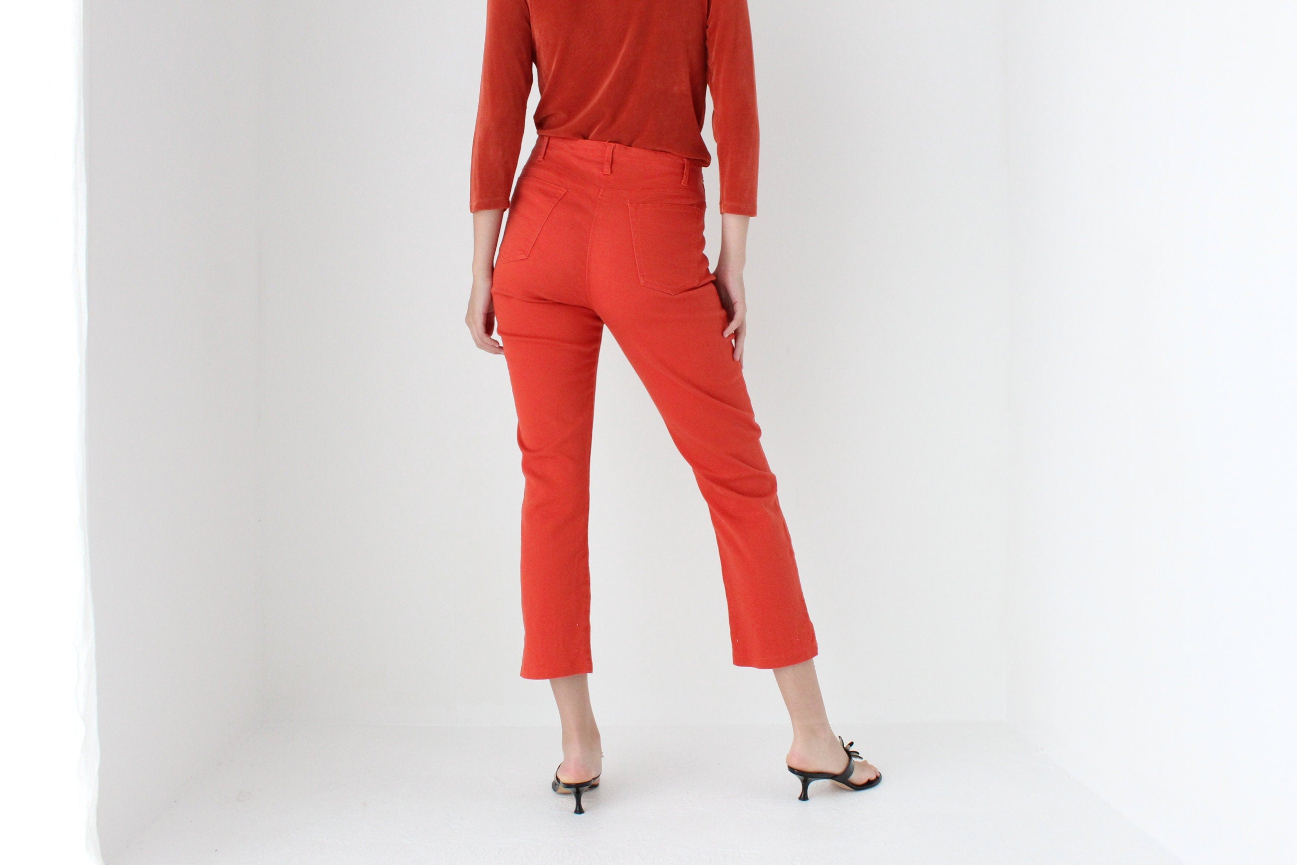 90s Rust Orange Stretch Cropped Denim Jeans