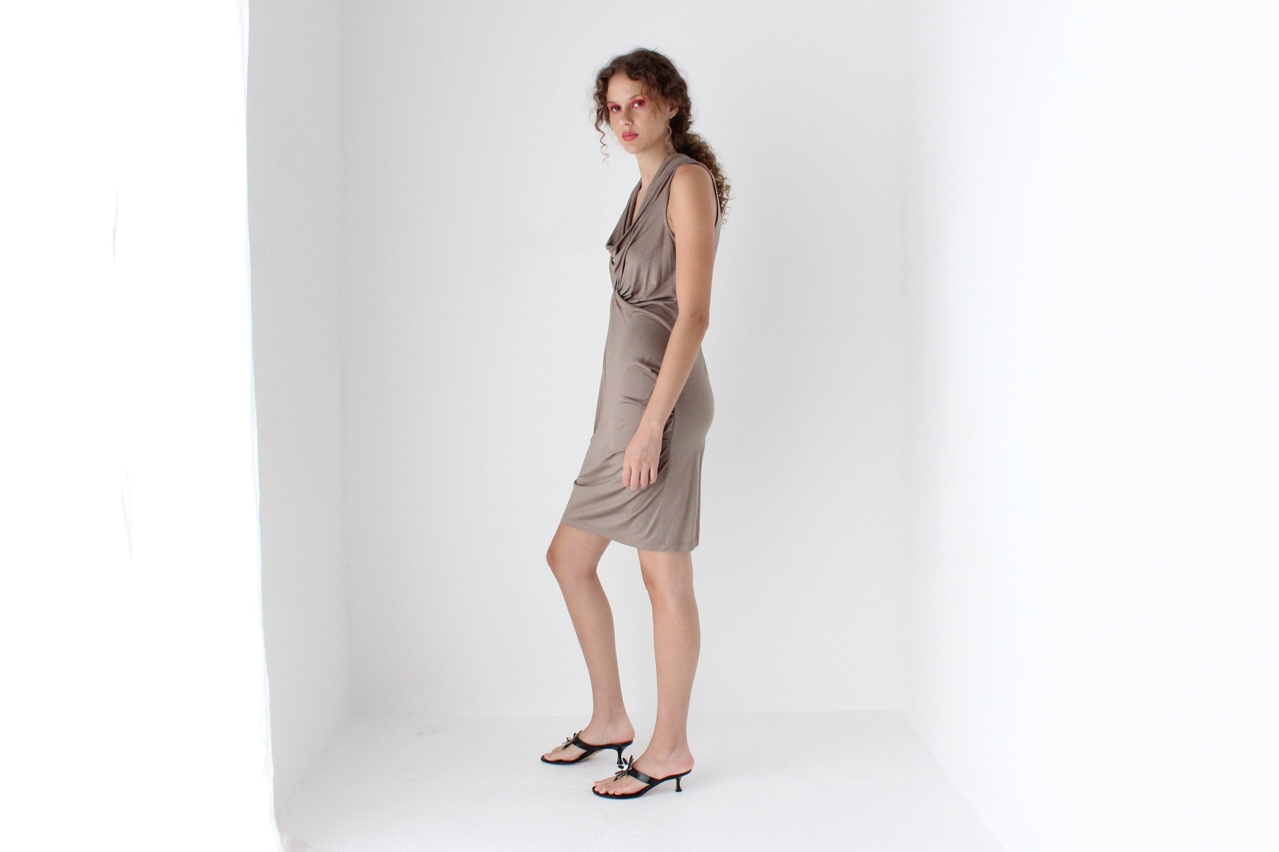 Y2K Spun Silk Gathered / Textured Origami Mini Dress