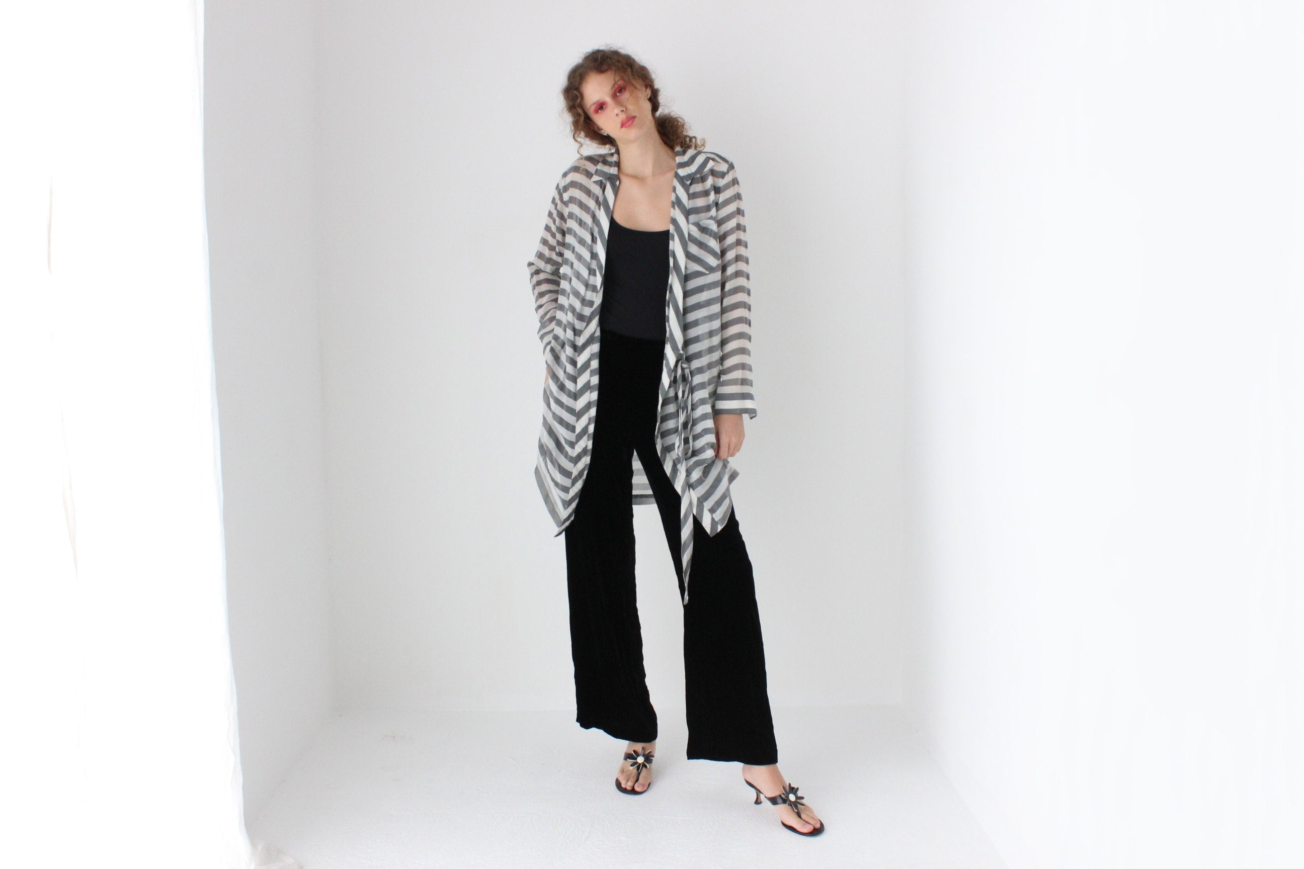 90s SILK VELVET Minimal, Relaxed Wide Leg Trousers in Black