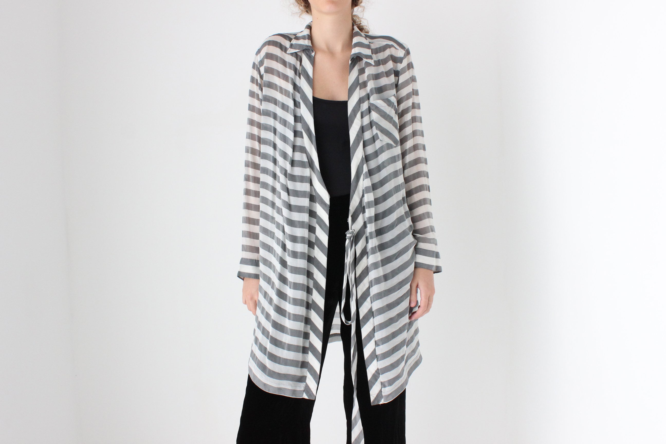 2000s Diane Von Furstenberg Striped Silk Wrap Top