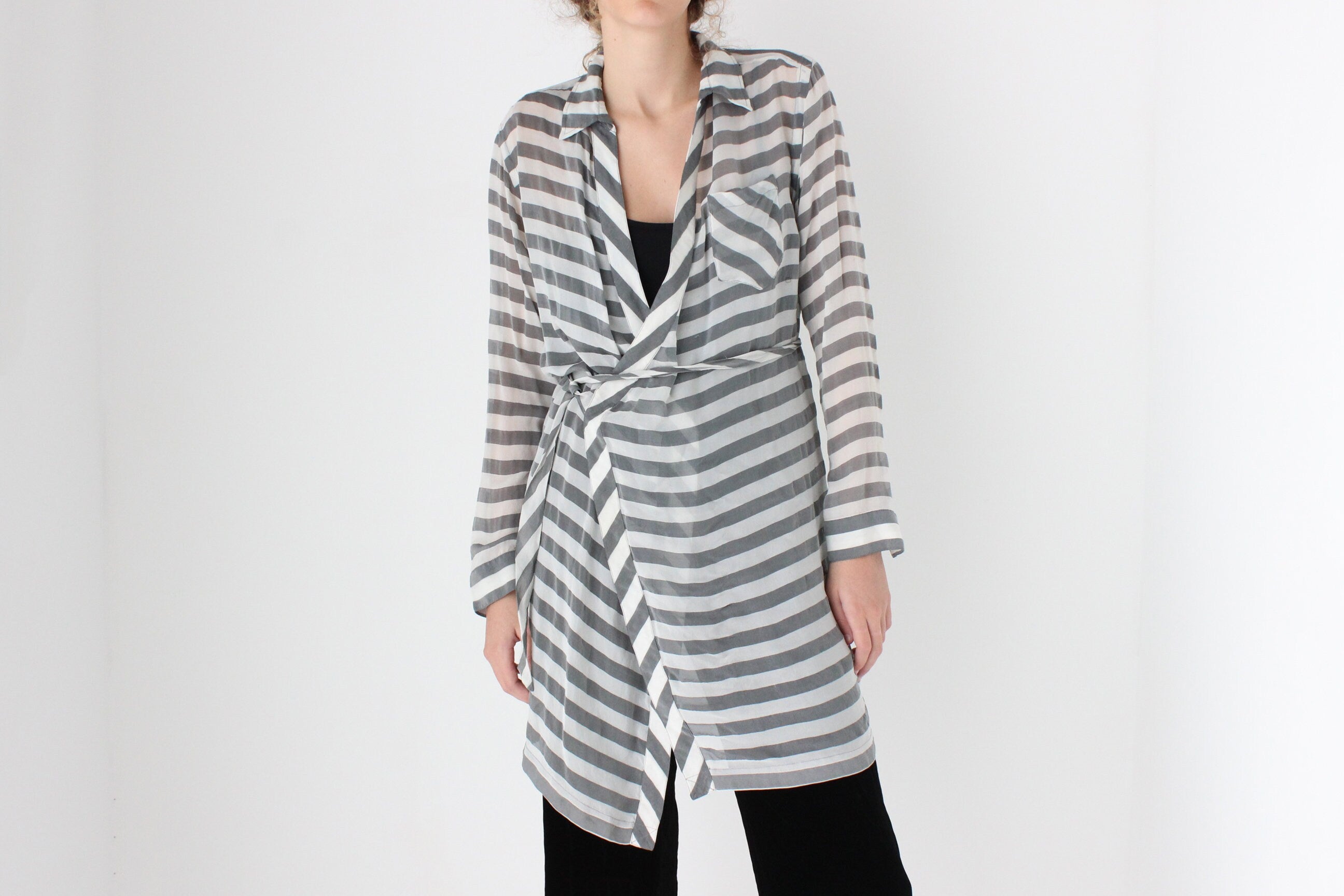 2000s Diane Von Furstenberg Striped Silk Wrap Top