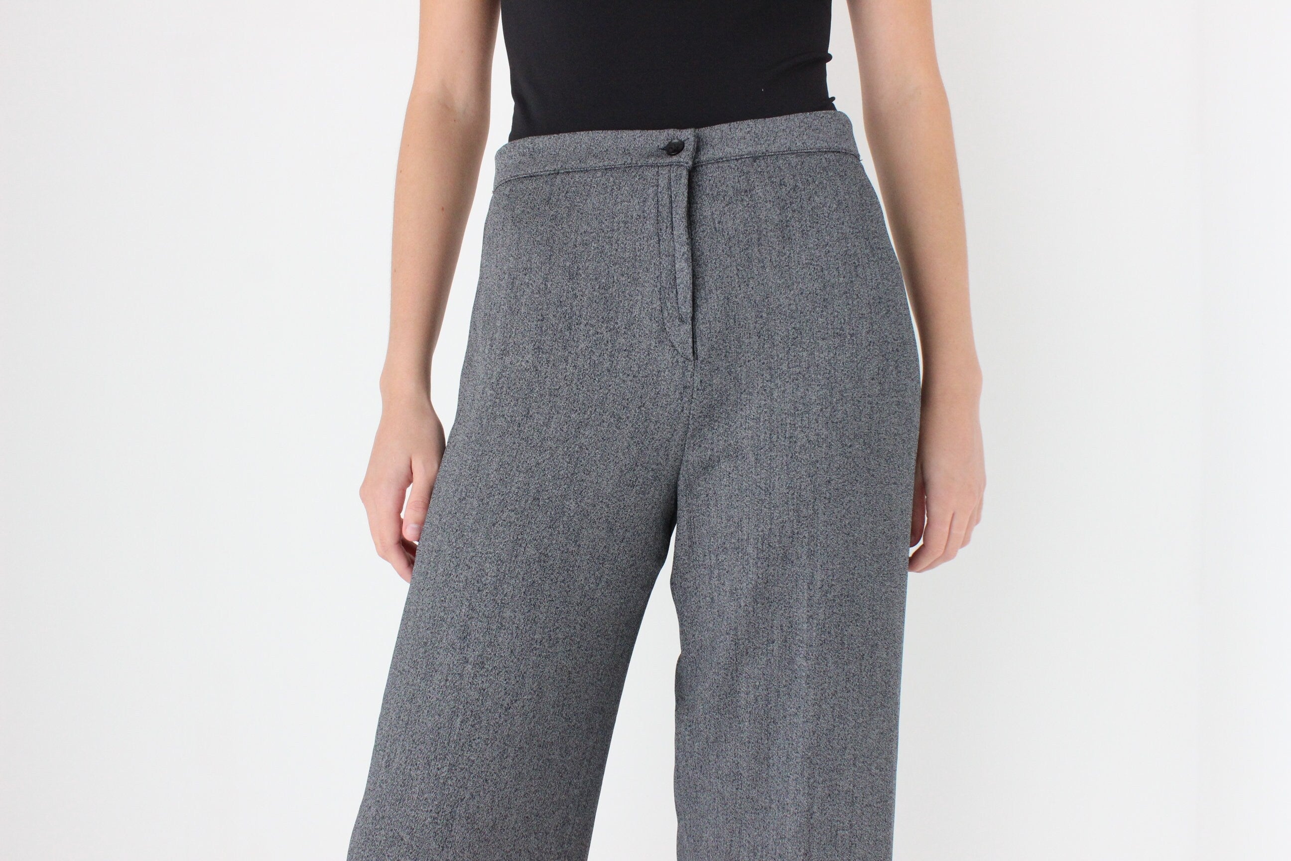90s Grey Woven Relaxed Trousers