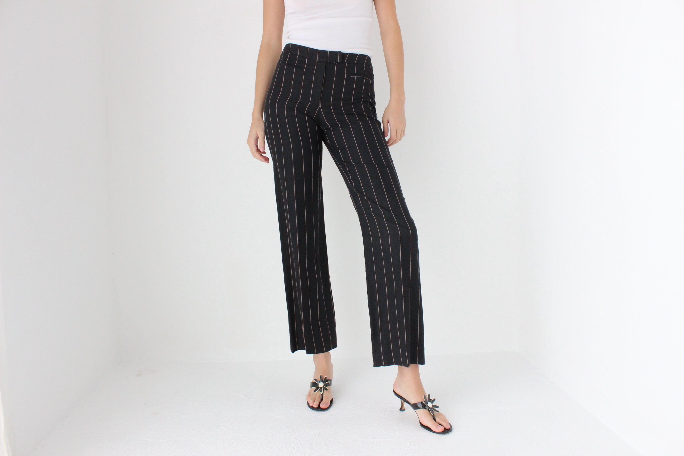 90s 'Dolce & Gabbana Basic' Pinstripe Linen Trousers