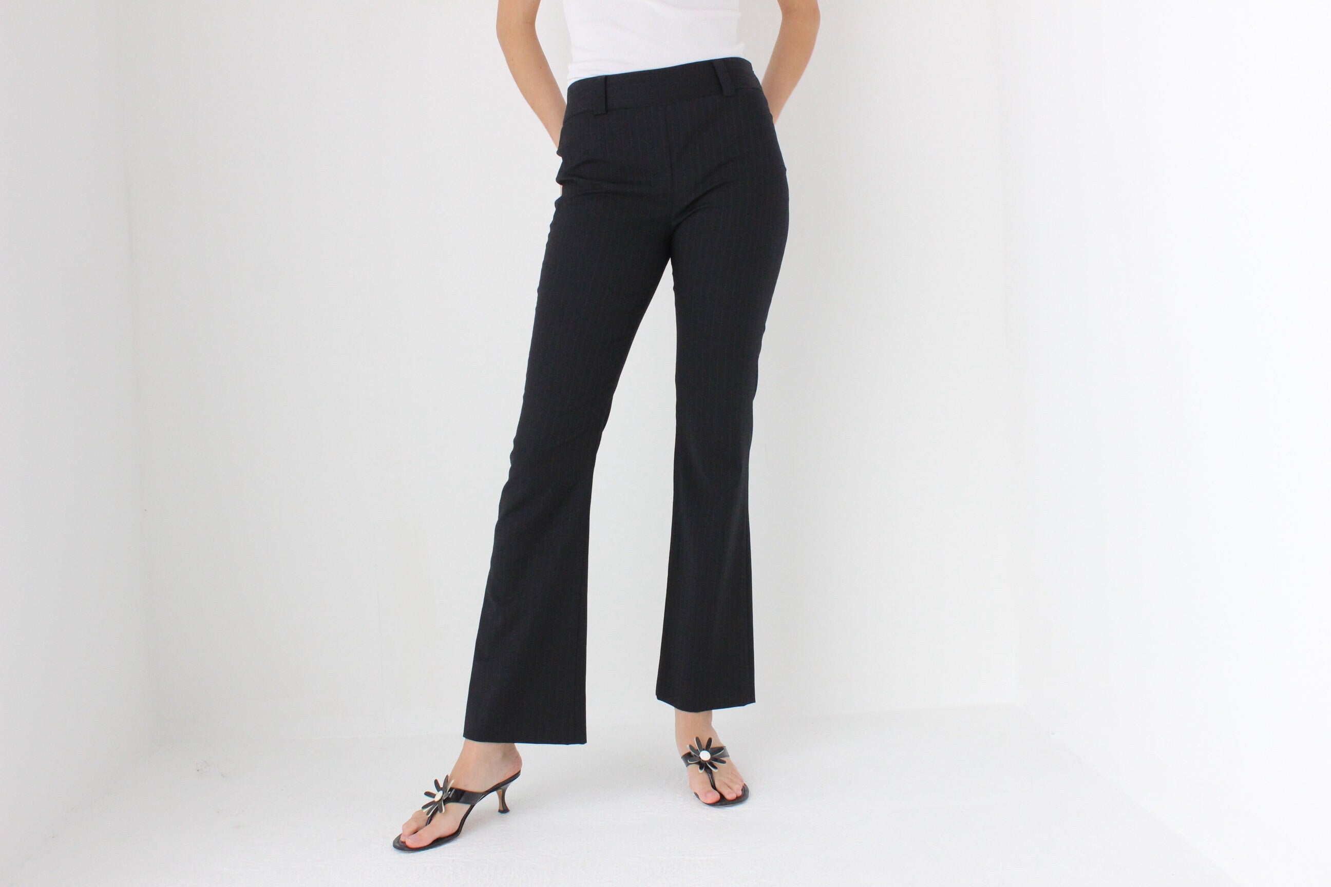 Y2K D&G Sexy Fitted Wool Pinstripe Bootcut Trousers