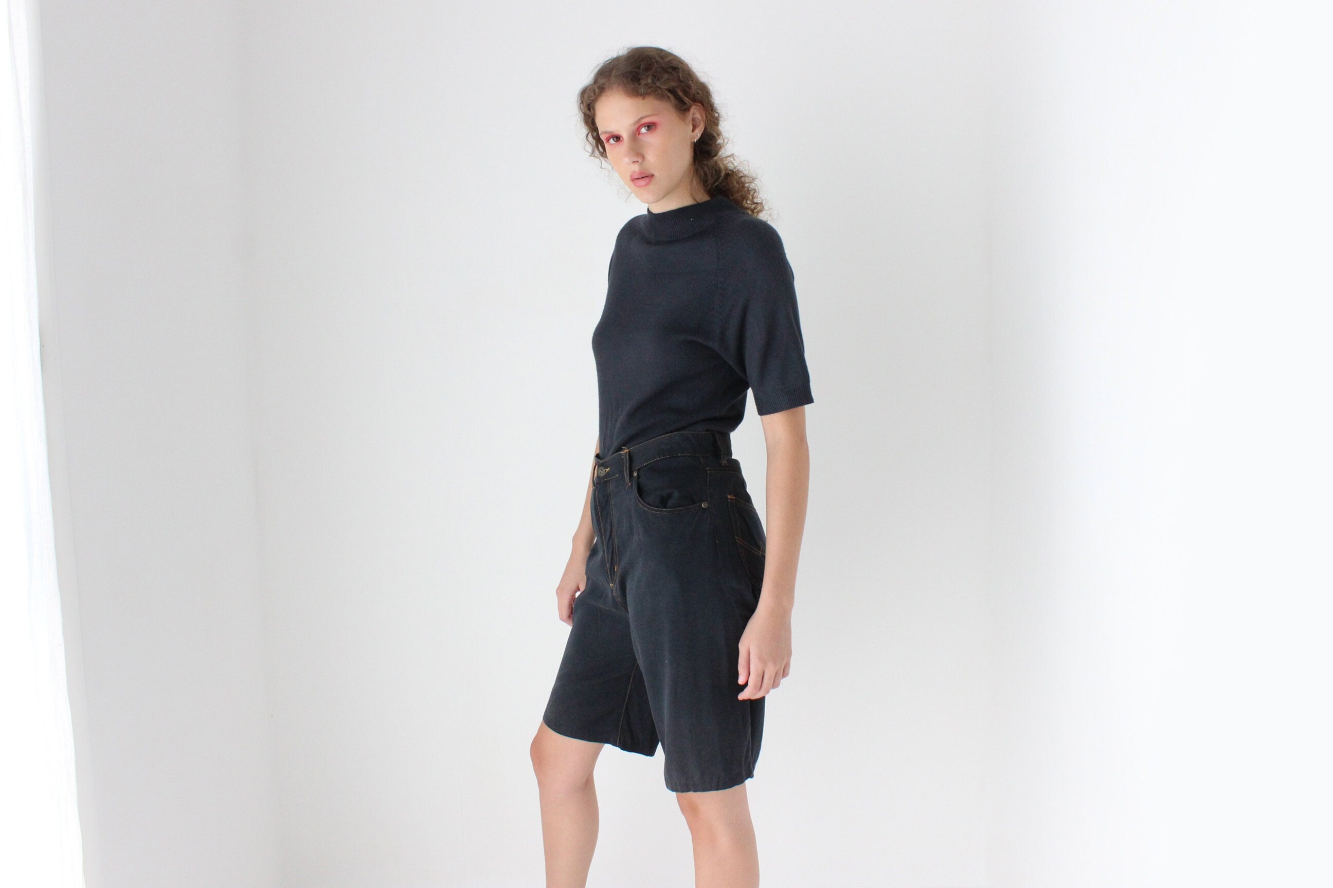 90s Modal Rayon Knee Length Mom Shorts