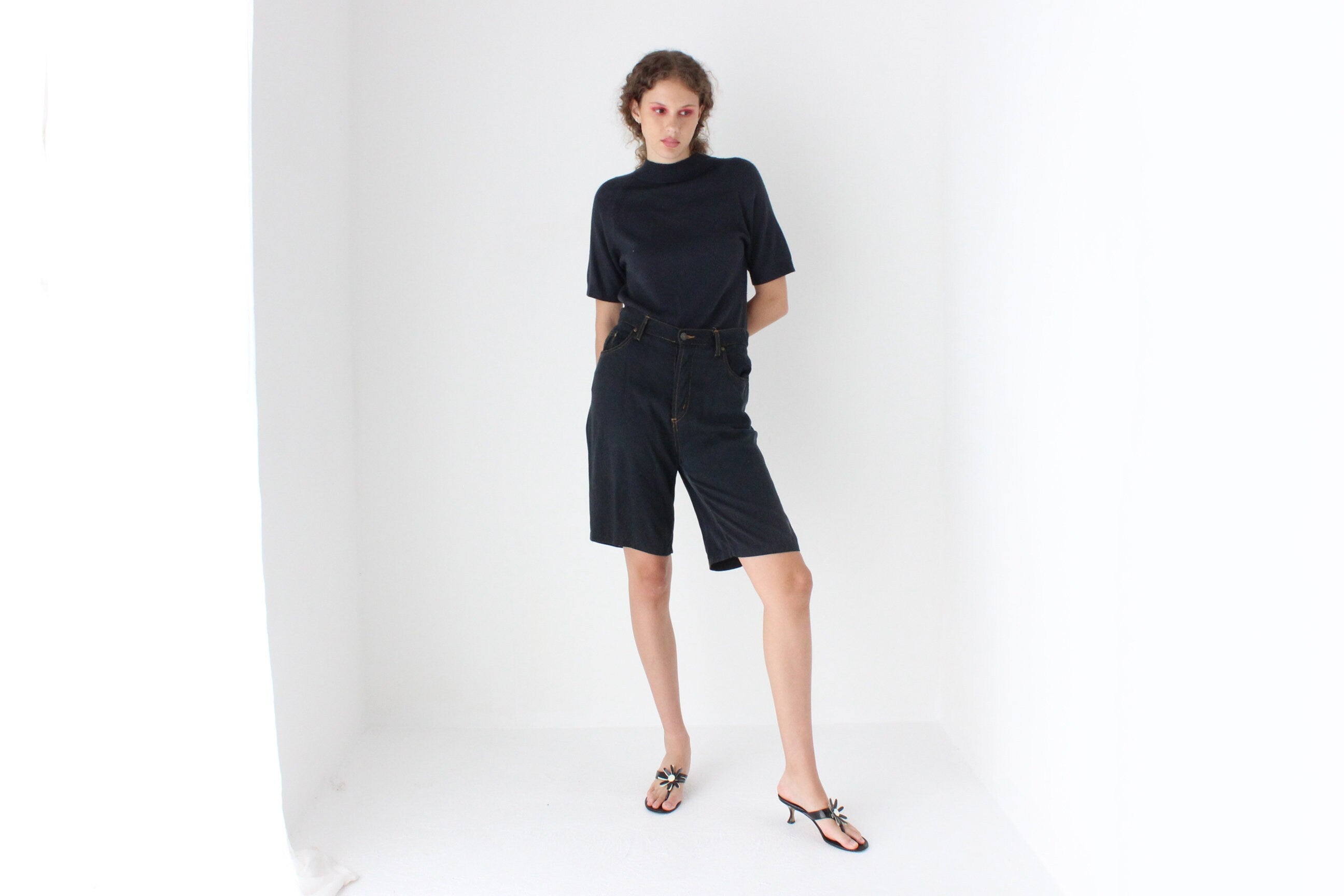 90s Modal Rayon Knee Length Mom Shorts