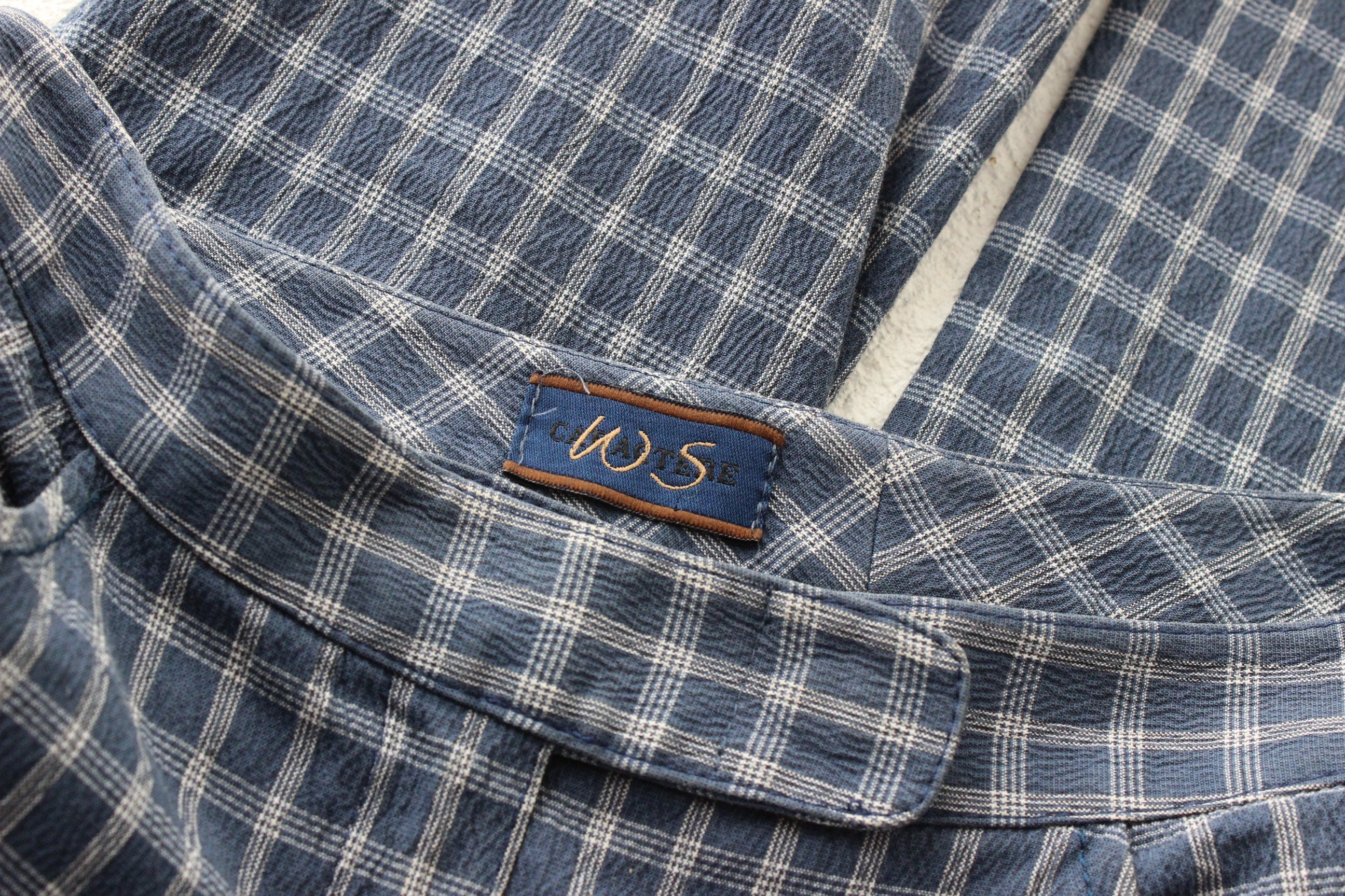 80s Italian Vintage Denim Jeans w/ Plaid Check