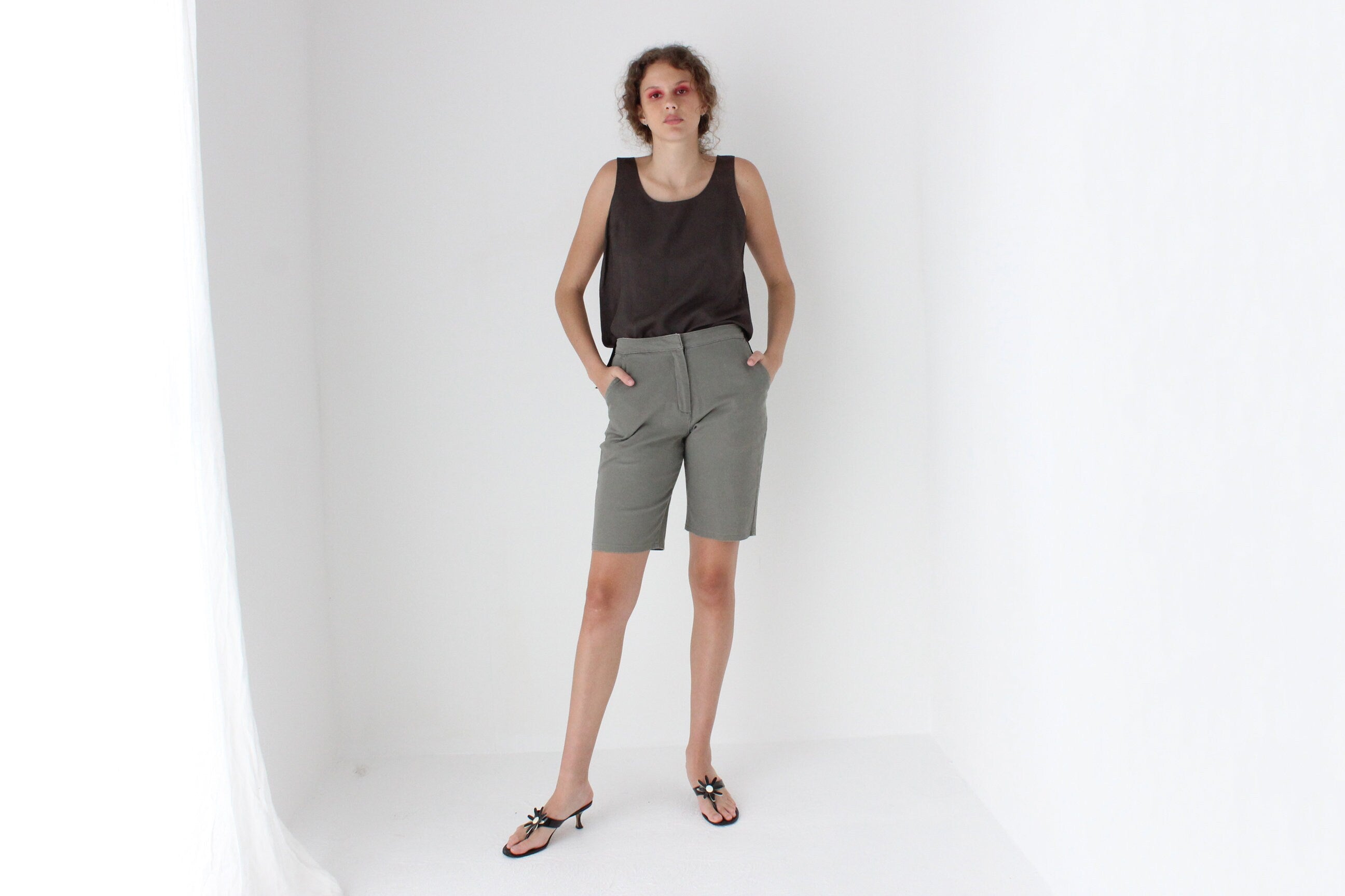 90s Neutral Cotton Knee Length Shorts