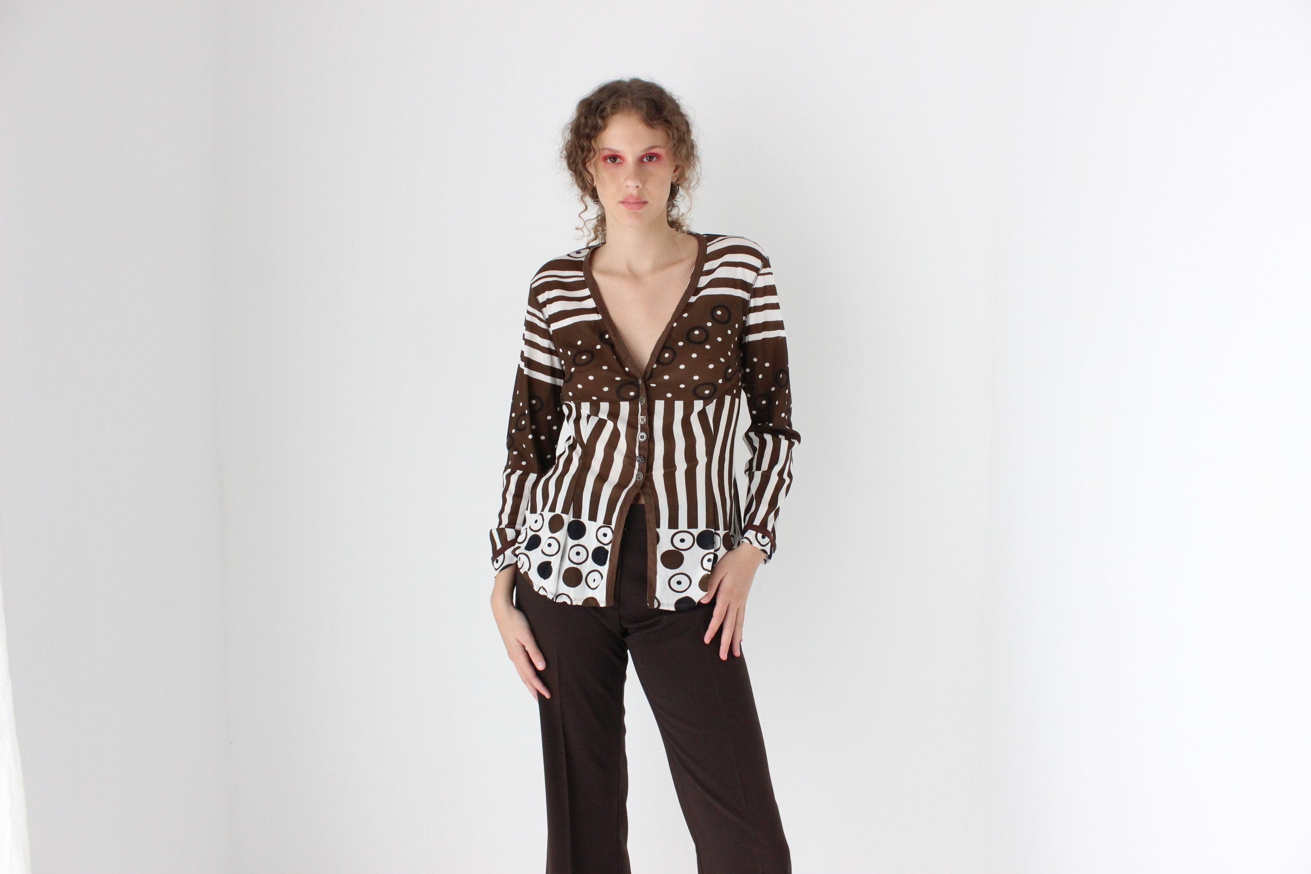 90s Unique Surrealist Abstract Mesh Top