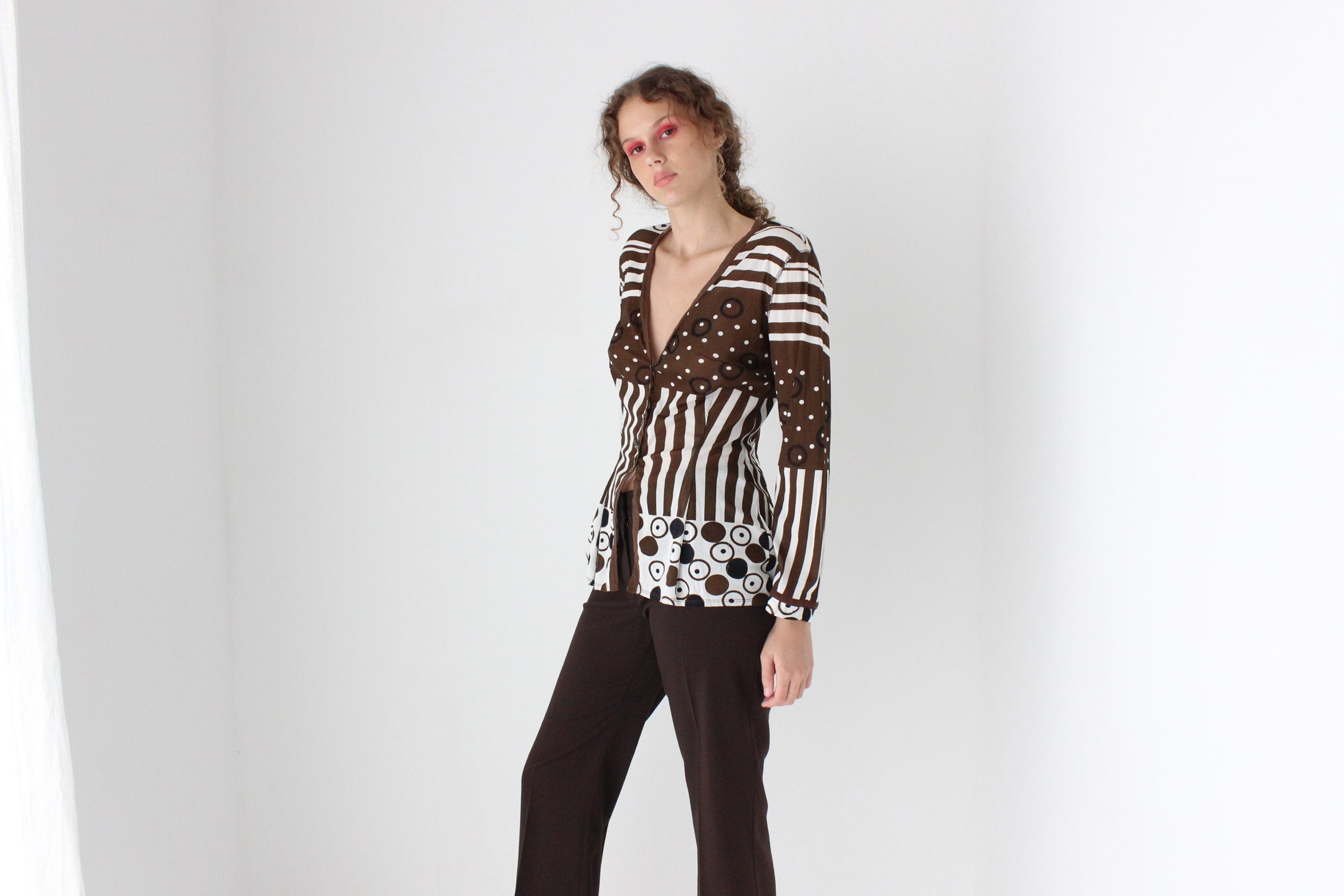90s Unique Surrealist Abstract Mesh Top