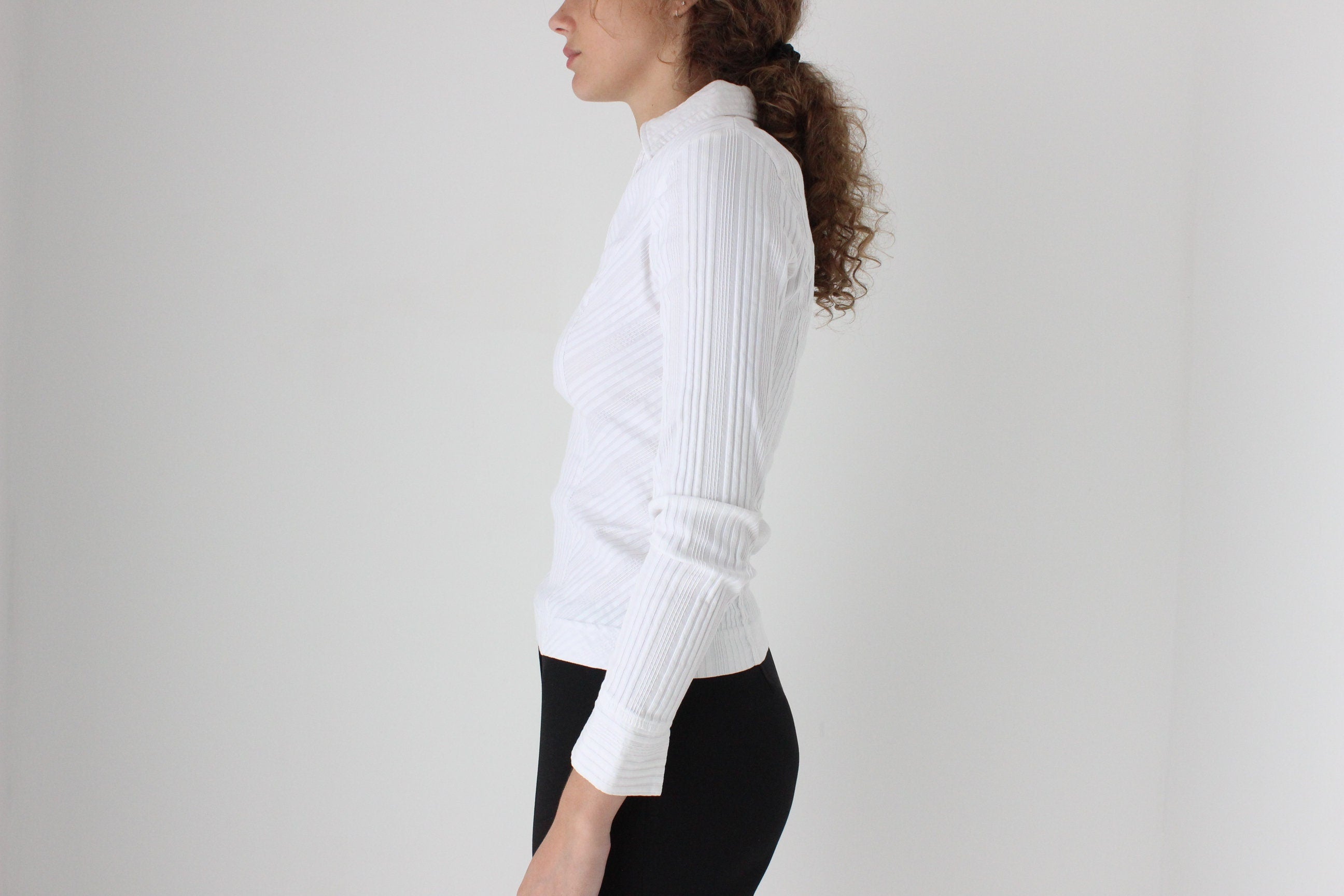 Y2K Stretch Textured Sexy Fitted Collared Shirt Top